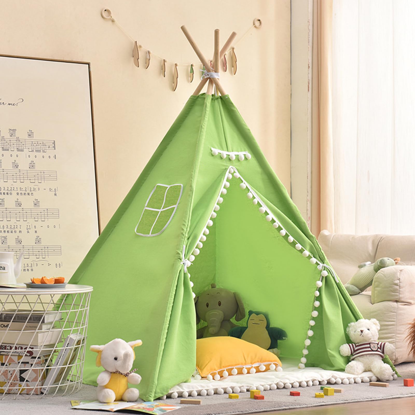 Kids Play Tent, Cotton Kids Tent, Sleepover Play Tent, Kids Teepee Tent, Play houses Reading Tent for Kids Indoor Outdoor, Teepee Tent for Girls Boys, Play Cottage(Green)