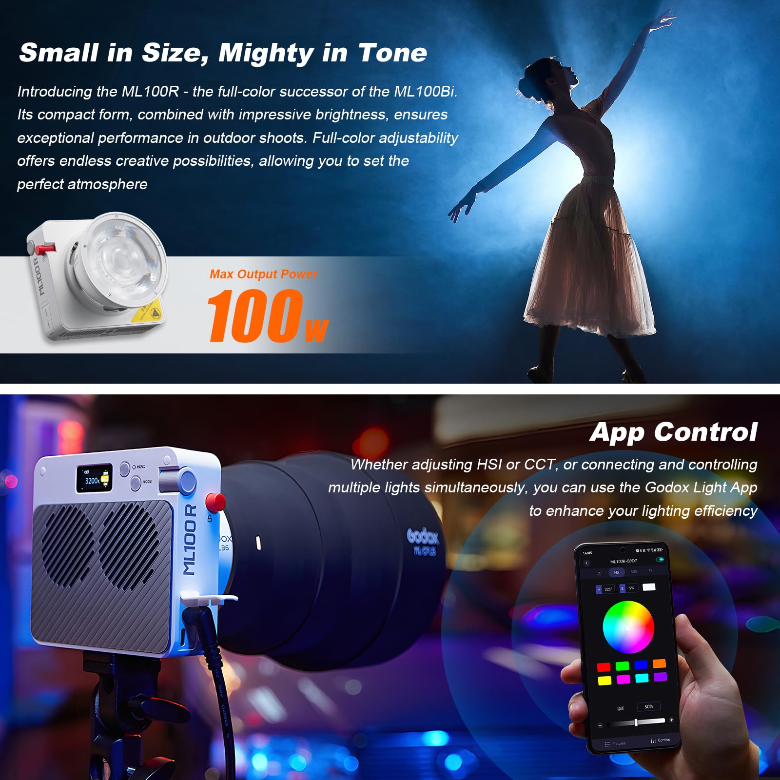 Godox ML100R GODOX 110W RGB LED luz de vídeo COB cor completa luz