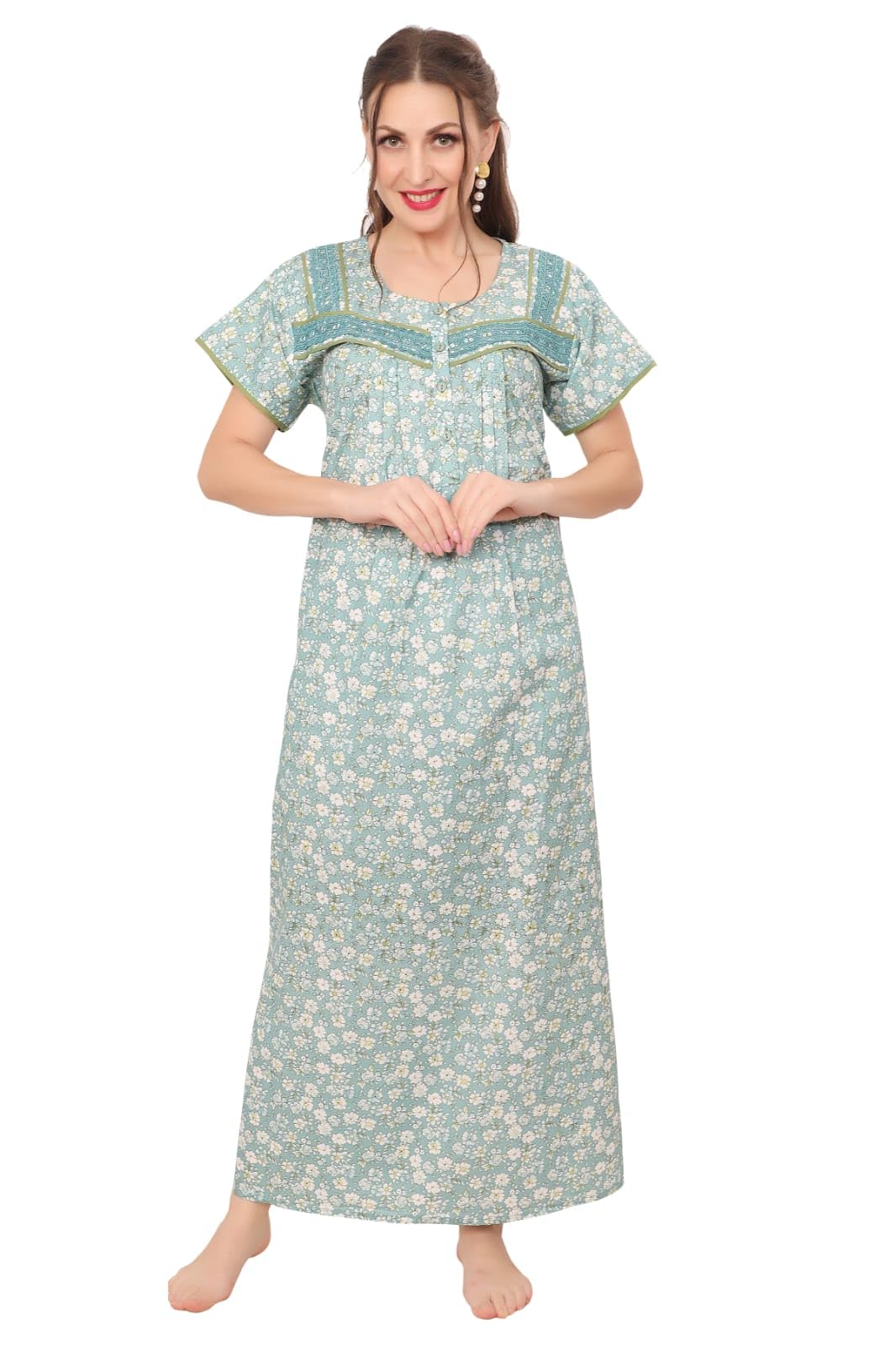 Kaif Relax WEAR Feeding Dress for New Moms | Cotton Maternity Nighty | Zipless Nursing Gown with Pull-Up Access | Ankle Length Pregnancy Wear | Pre & Post Maternity Gown-image-20