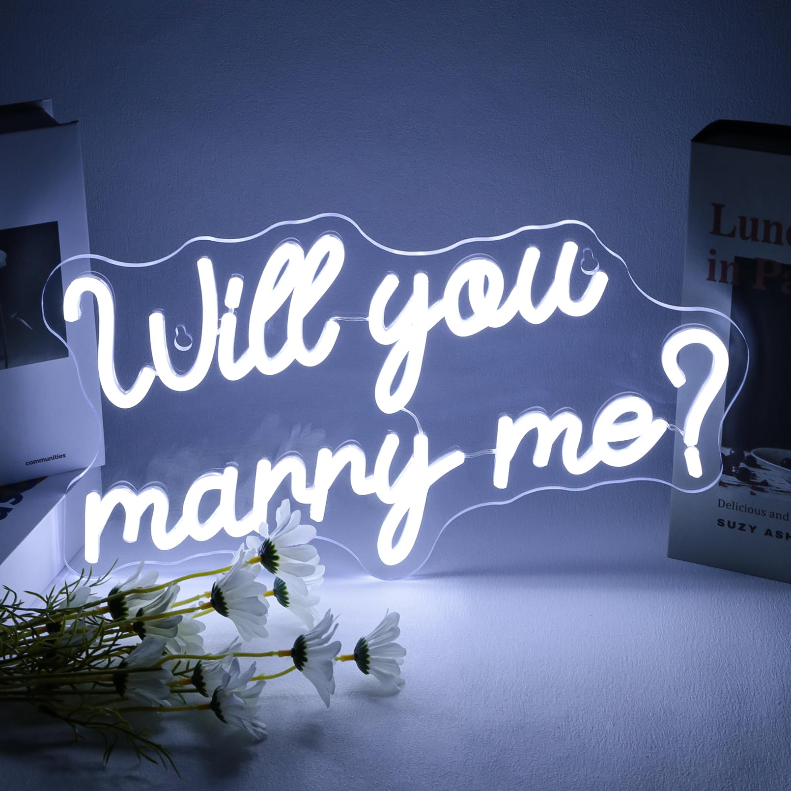 Photo 1 of Lamomo Will You Marry Me Sign, USB Wedding Neon Signs for Proposal Decorations White Marry Me Light Up Letters for Proposal Valentines Day Girlfriend