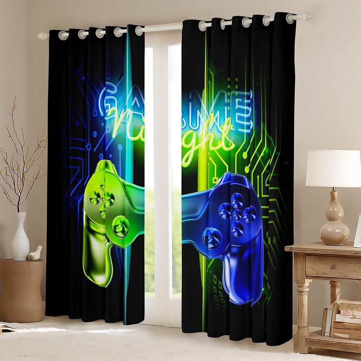 Feelyou Gaming Curtains for Bedroom 42W x 84L Gamer Curtain Kids Boys Teens Video Game Decor Thermal Insulated Window Drapes Cool Game Controller Window Treatment Drapes Set of 2 Panels image 2