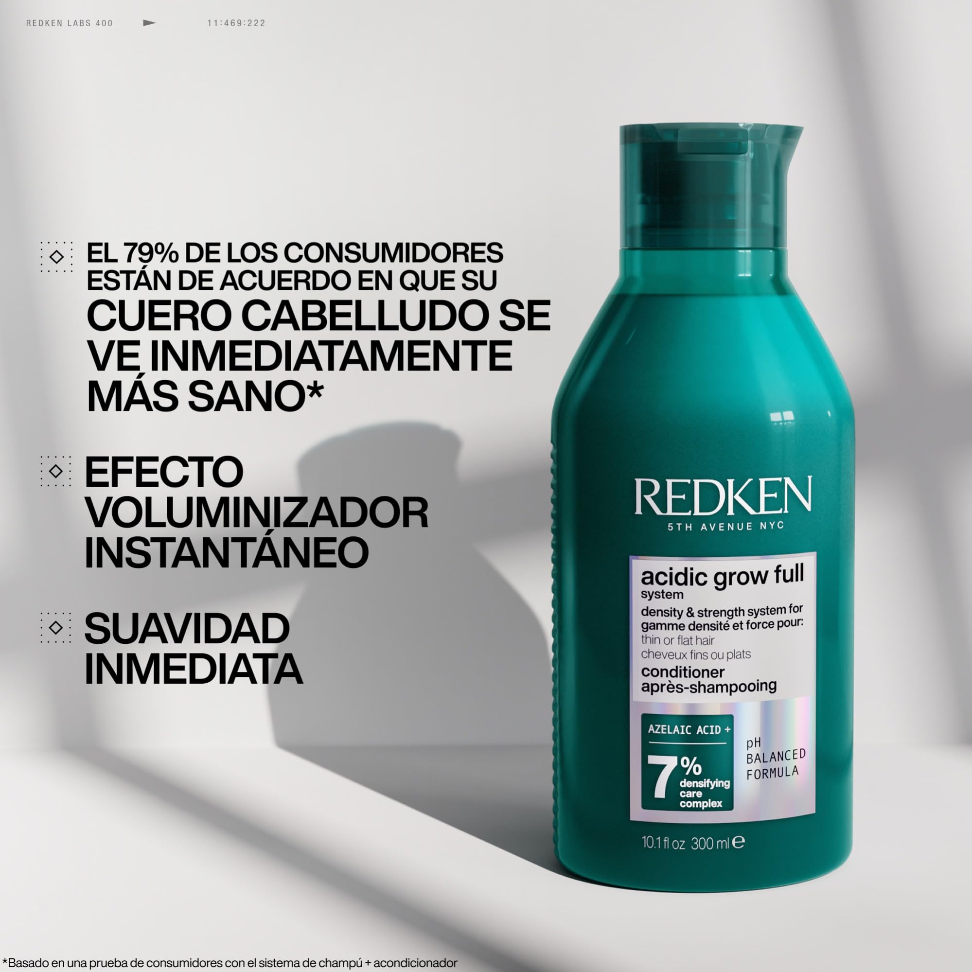 Redken, Acondicionador de Densidad, Para Cabello Fino, Sin Volumen, Desenreda, Reequilibra e Hidrata el Cuero Cabelludo, Con Ácido Azelaico, Acidic Grow Full System, 300 ml
