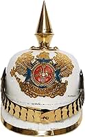 Capacete de espiga de Pickelhaube alemão branco AnNafi | Capacete de couro Pickelhaube Imperial Prussiano | Fantasia masculina de oficial militar de latão | Capacetes do exército WWI e WWII réplica LARP Re-Enactment Cosplay