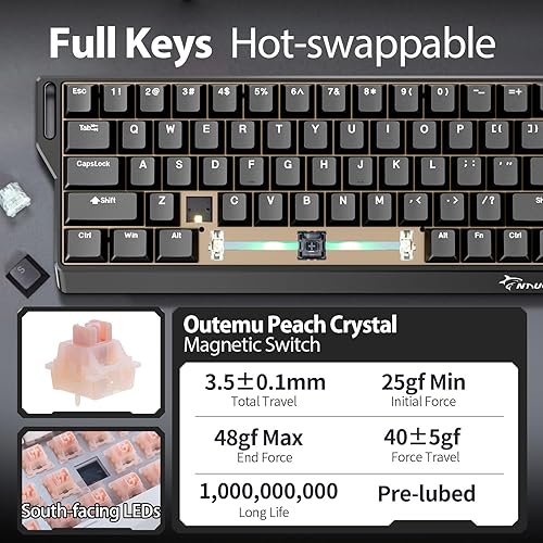 Miniatura 5 de GK GAMAKAY x NaughShark NS68 - Teclado para juegos con cable de disparo rápido, 65% efecto Hall, tasa de sondeo de 8 KHz, 0.000 in RT, toque a