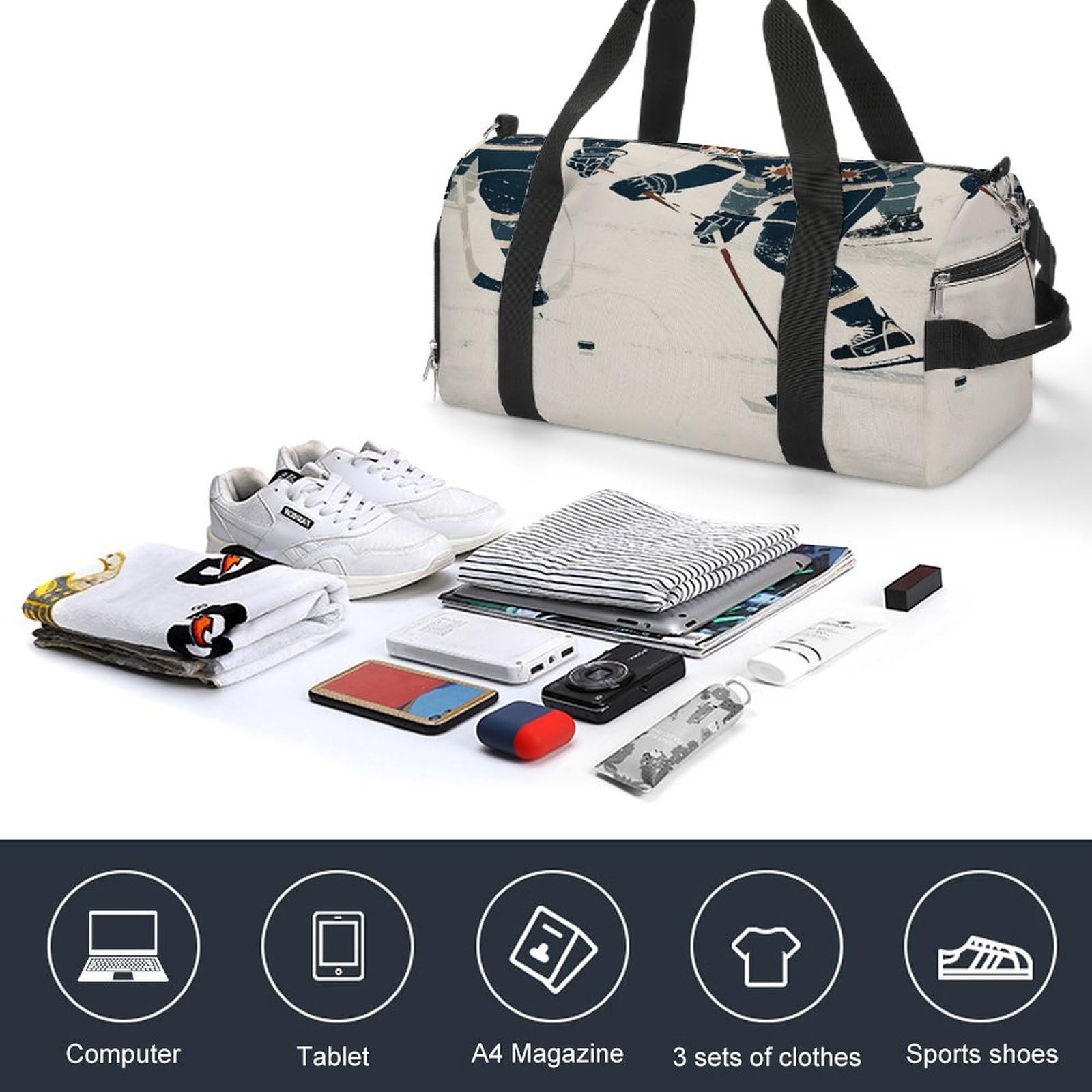 Sac de sport étanche avec compartiment à chaussures pour homme et femme Motif hockey sur glace, Motif hockey sur glace., Taille unique
