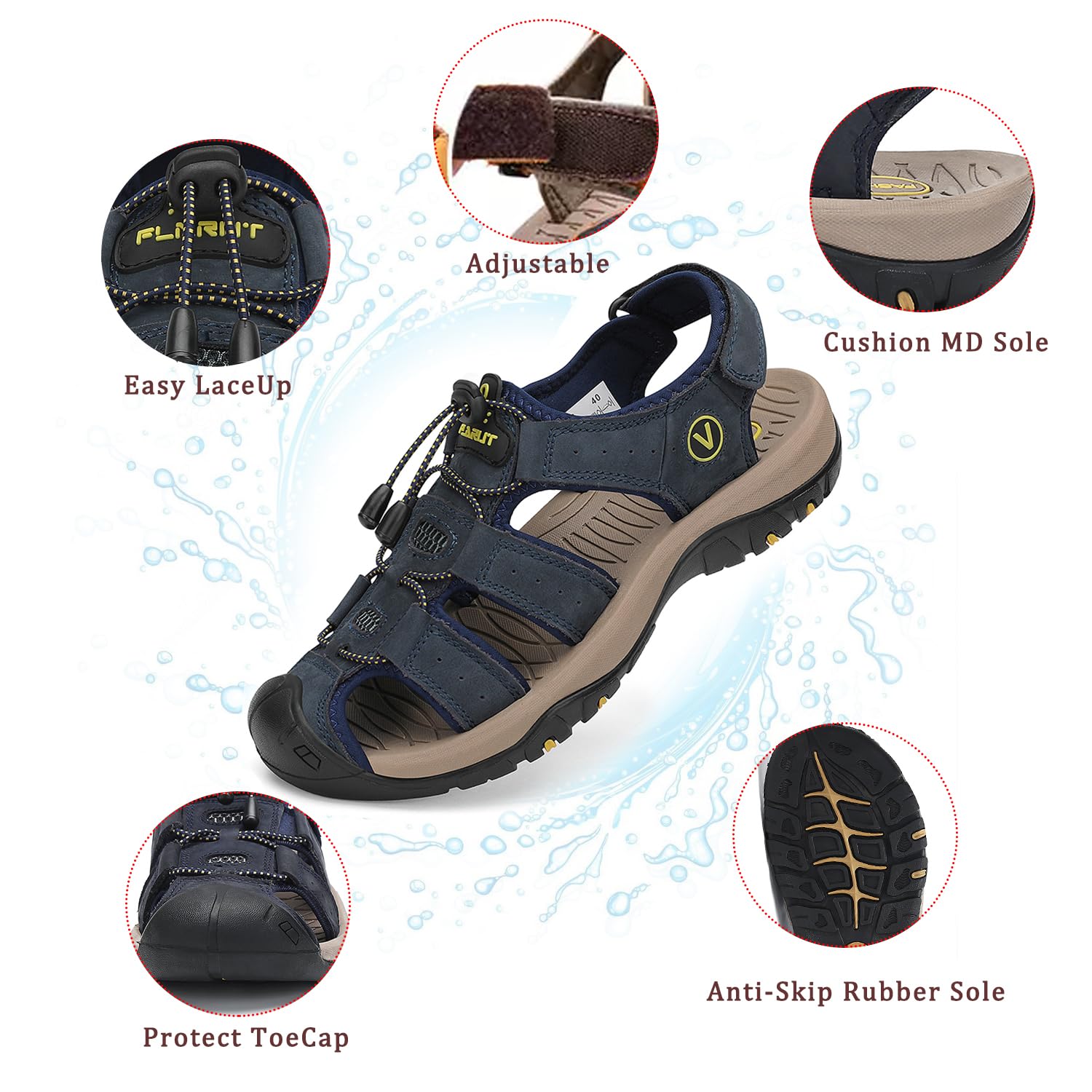 FLARUT Sandalen Herren Outdoorsandalen Sommer Wanderschuhe Trekkingsandalen Leder Strand Wandersandale Laufschuhe Lässige Sneaker Sportsandalen