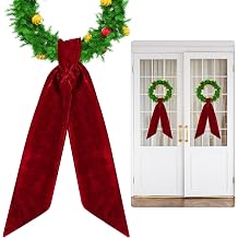 Daifunli 2 Pcs Christmas Velvet Wreath Sash for Front Door Xmas Blank Velvet Wreath Sash for Embroidery Monogram Decoration Accessories Yard Doorway Indoor Christmas Wall DecorWine Red