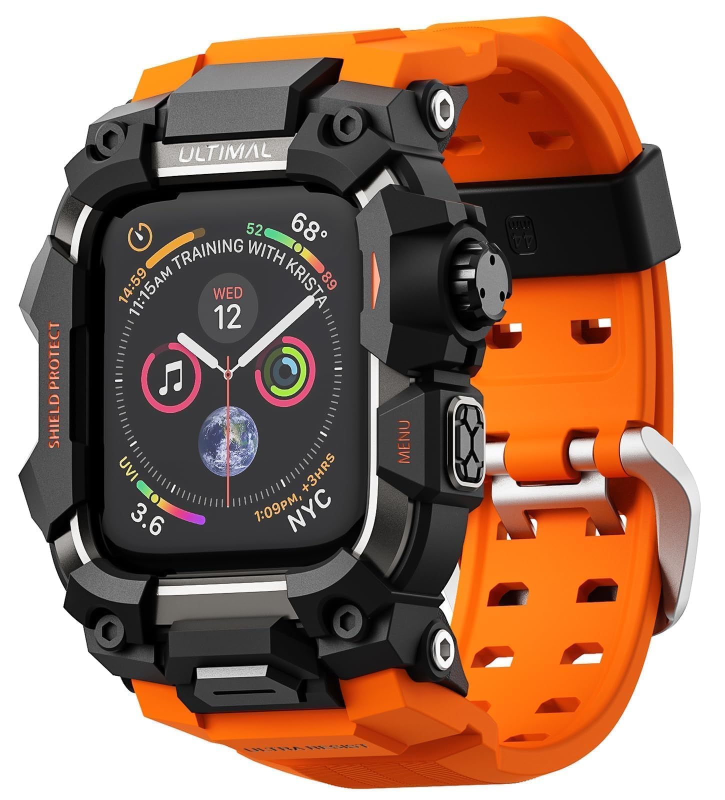 ULTIMAL Cinturino sportivo compatibile con Apple Watch da 44 mm/45 mm, custodia protettiva militare, robusto cinturino in TPU per iWatch serie 9, 8, 7, 6, 5, 4, SE