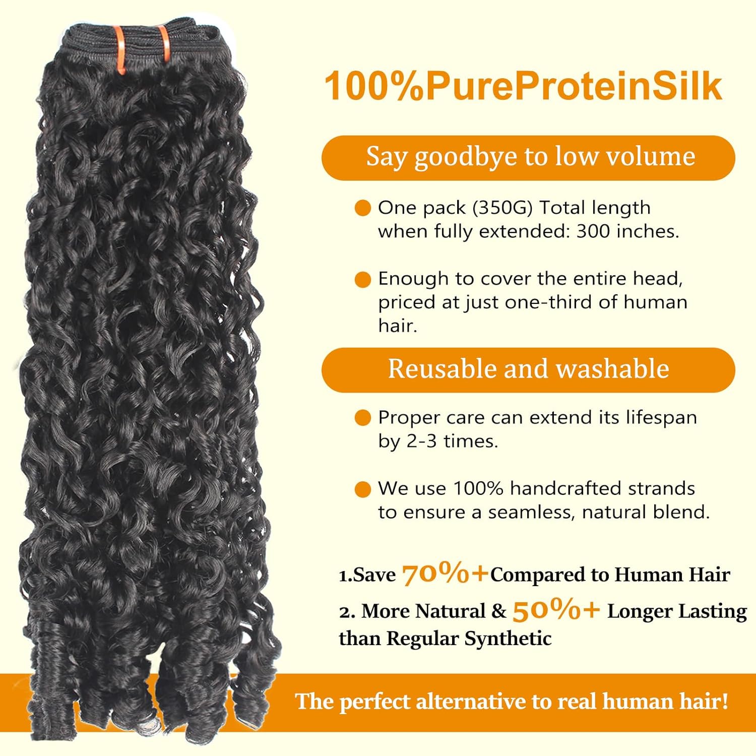 Burmese Curly Bundles Hair Pure Protein Fiber Close to Human Hair 12 14 16 Inch Synthetic Deep Curly Bundles with Spiral Ends Quick Weave Extensions 3Pcs For Women Nature 1b