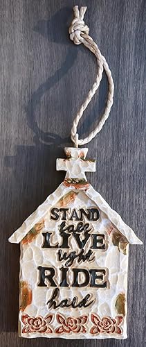 Miniatura 3 de Ebros Gift Soporte de eslogan rústico occidental para motocicleta, alto con luz viva, para iglesia dura con techo de cruz, adorno en forma de árbol