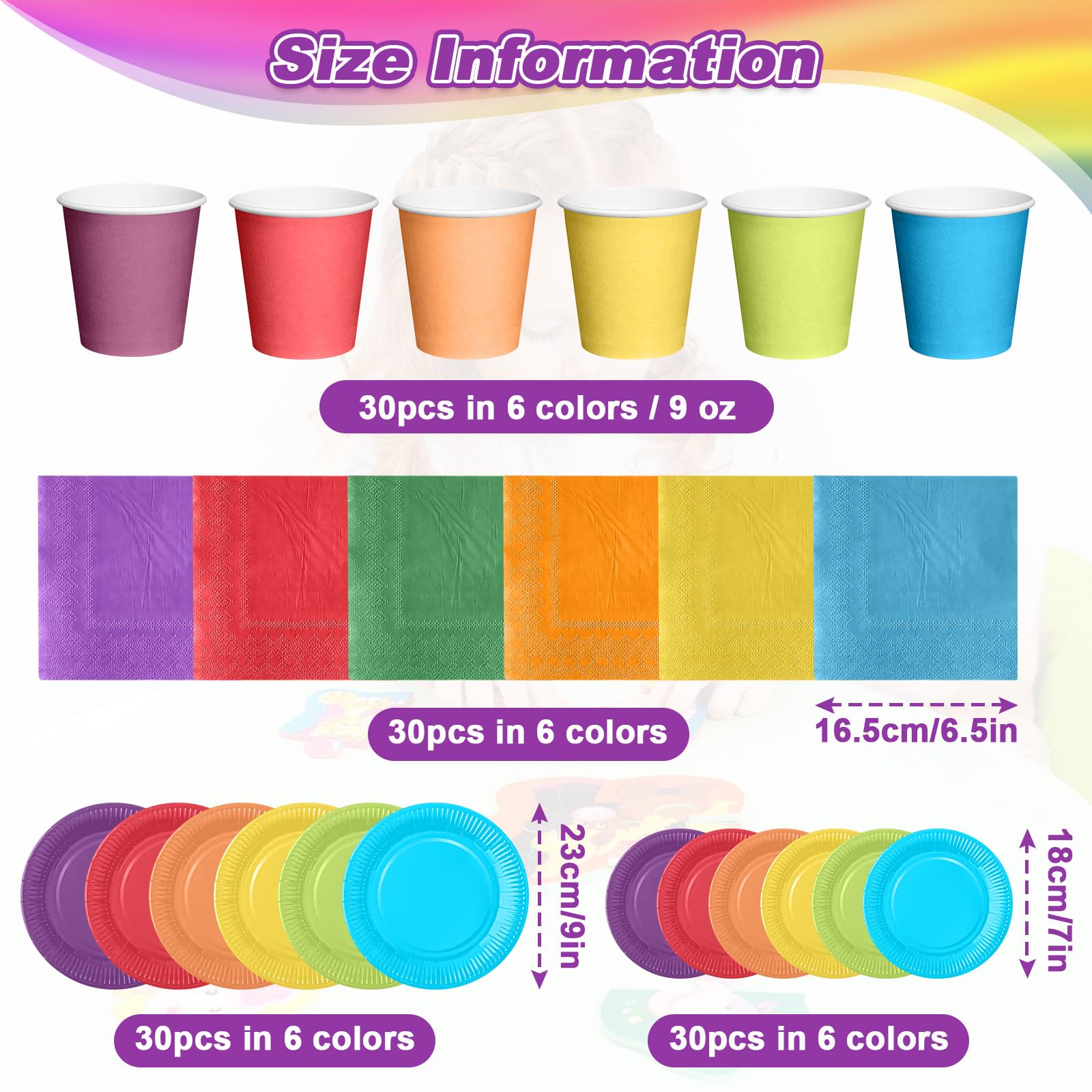 Set di stoviglie colorate arcobaleno da 120 pezzi, 40 piatti di carta, 40 bicchieri, 40 tovaglioli, confezione usa e getta per feste, decorazioni per feste, matrimoni, compleanni