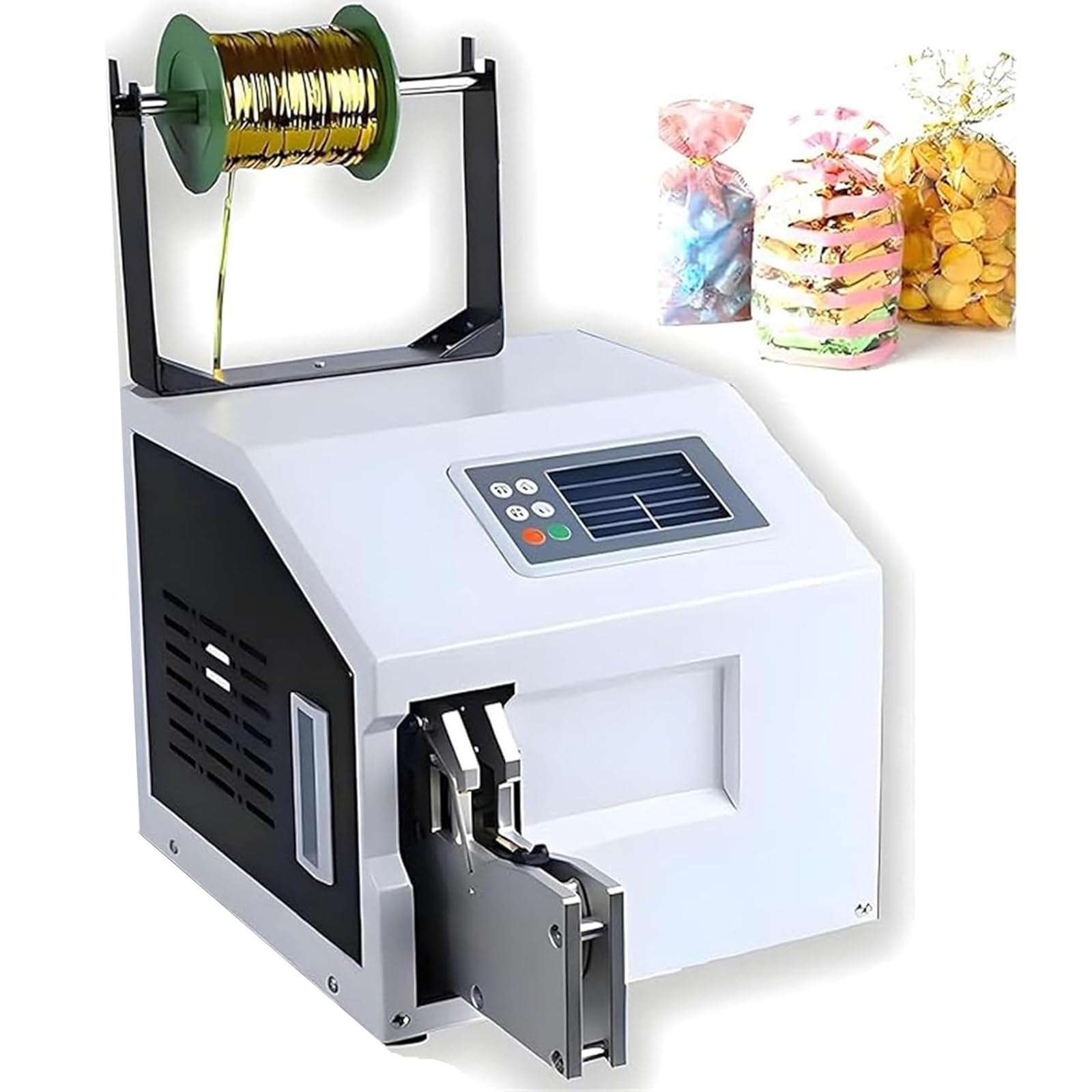 Food Bag Sealing Machine Automatic Twist Tie Bundler,0.19-1.18in Diameter,Includes 5Rolls Metallic Wire,Stainless Steel Disc 4.3" Touch Panel for Bakery,Candy,Snack Packaging Withoutwinding