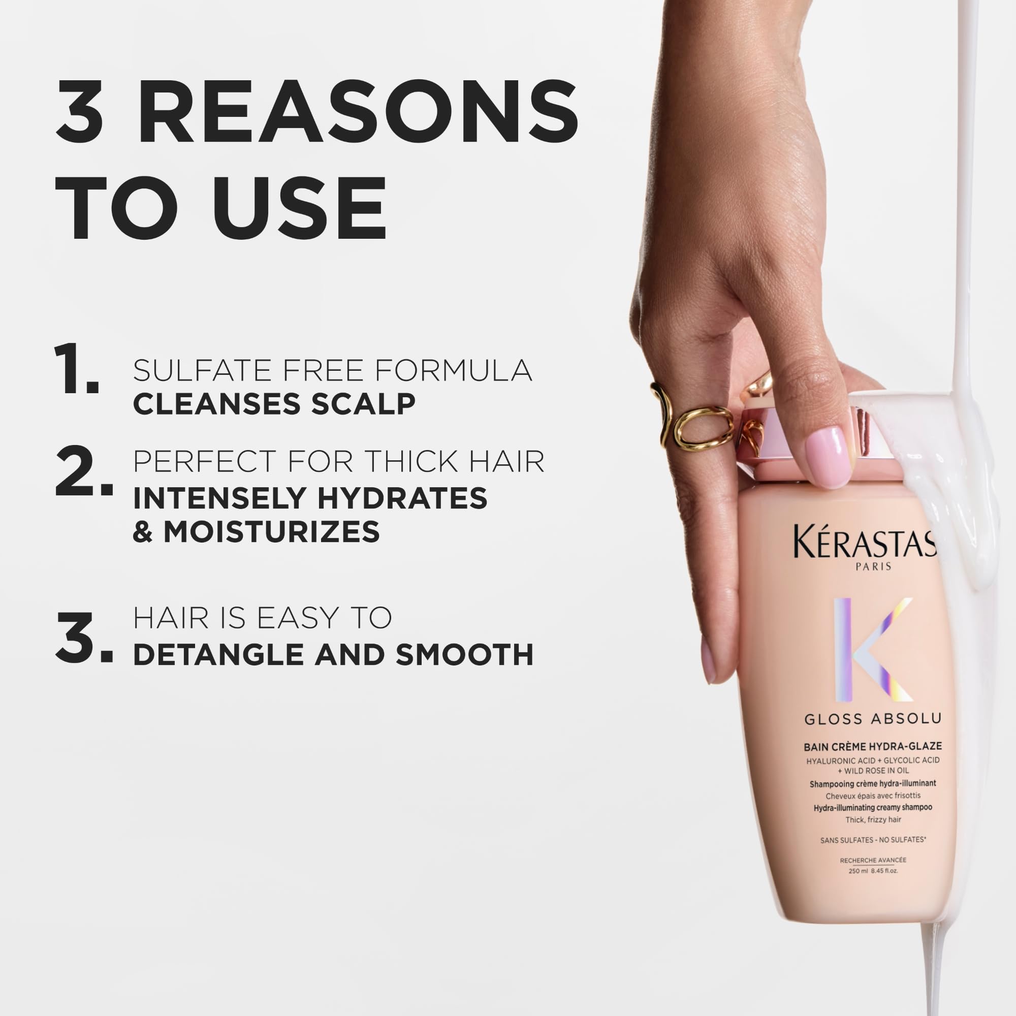 Kérastase Gloss Absolu Bain Crème Hydra-Glaze, Glanz-Shampoo für dickes Haar & Locken, Anti-Frizz Haarpflege mit Hyaluron für Damen & Herren, Volumen- & Feuchtigkeitsshampoo, Sulfatfrei, 500 ml
