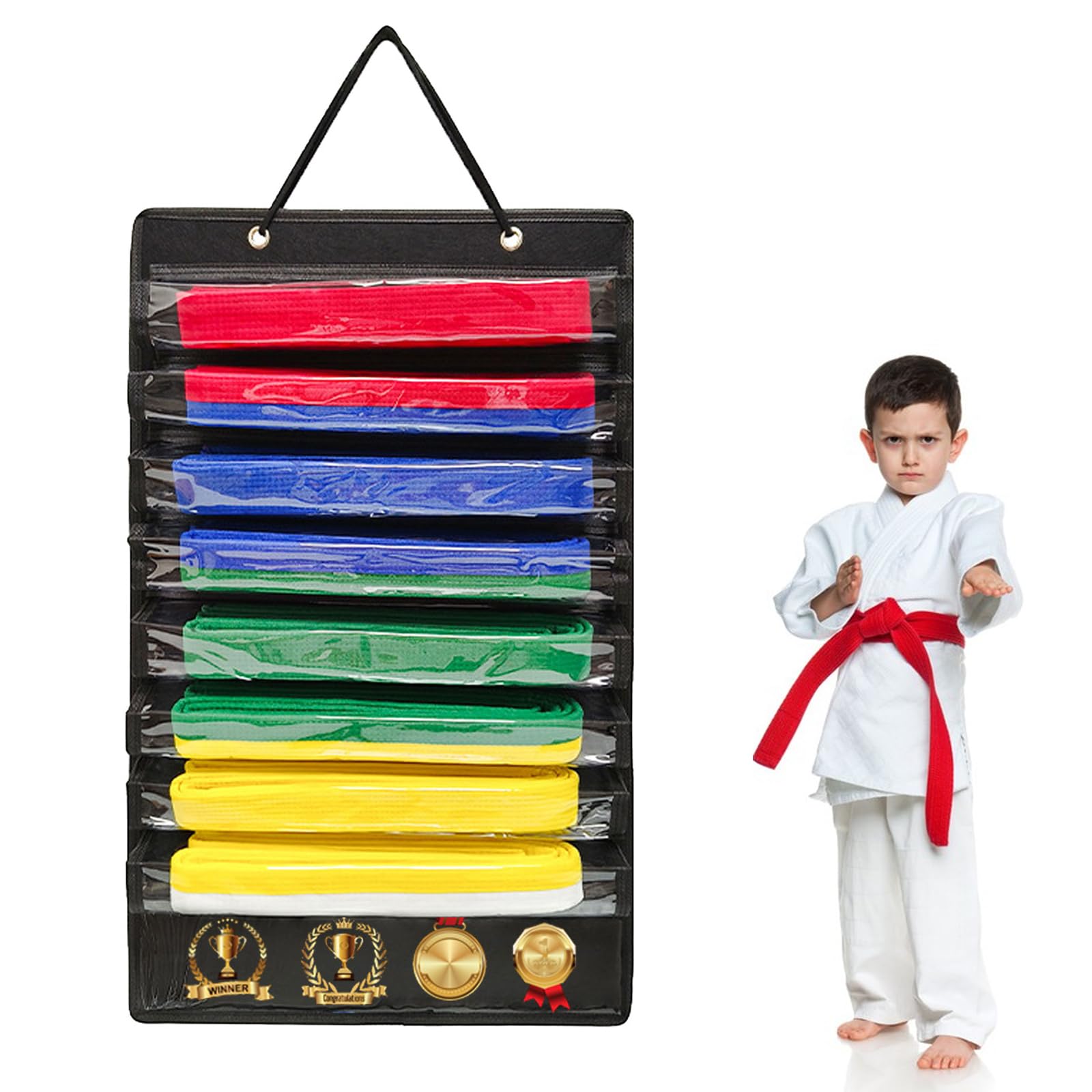 GarqitwanKarate Belt Display Rack, Taekwondo Belt Display Holds 8 Belts and 5 Medals, Martial Art Belt Display Holder for Martial Arts Learners, Not Easily Deformed, Gift Choice