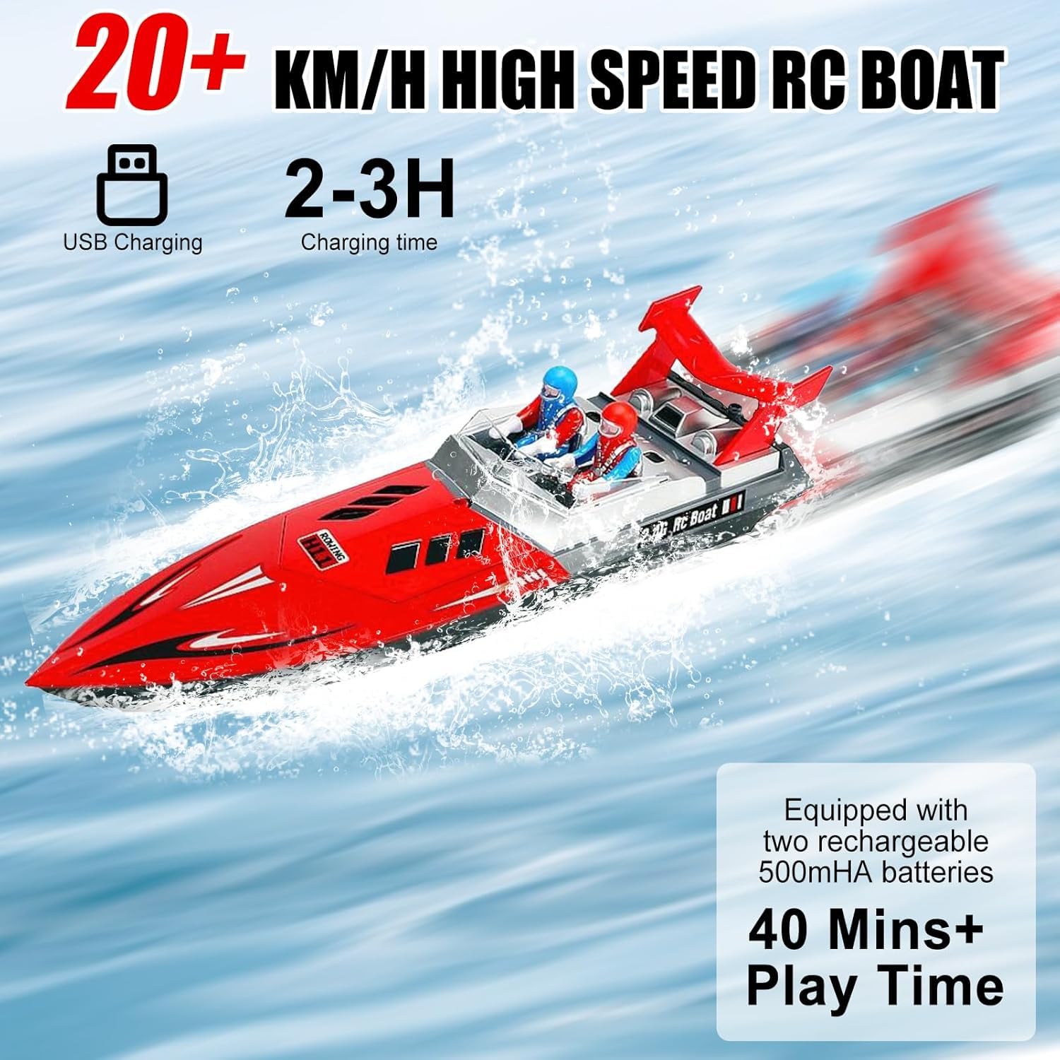 Barco teledirigido de 2,4 GHz, barco teledirigido de 20 km/h con 2 baterías de litio, lancha eléctrica impermeable, barco de control remoto para piscina, estanque, juguete acuático, regalo