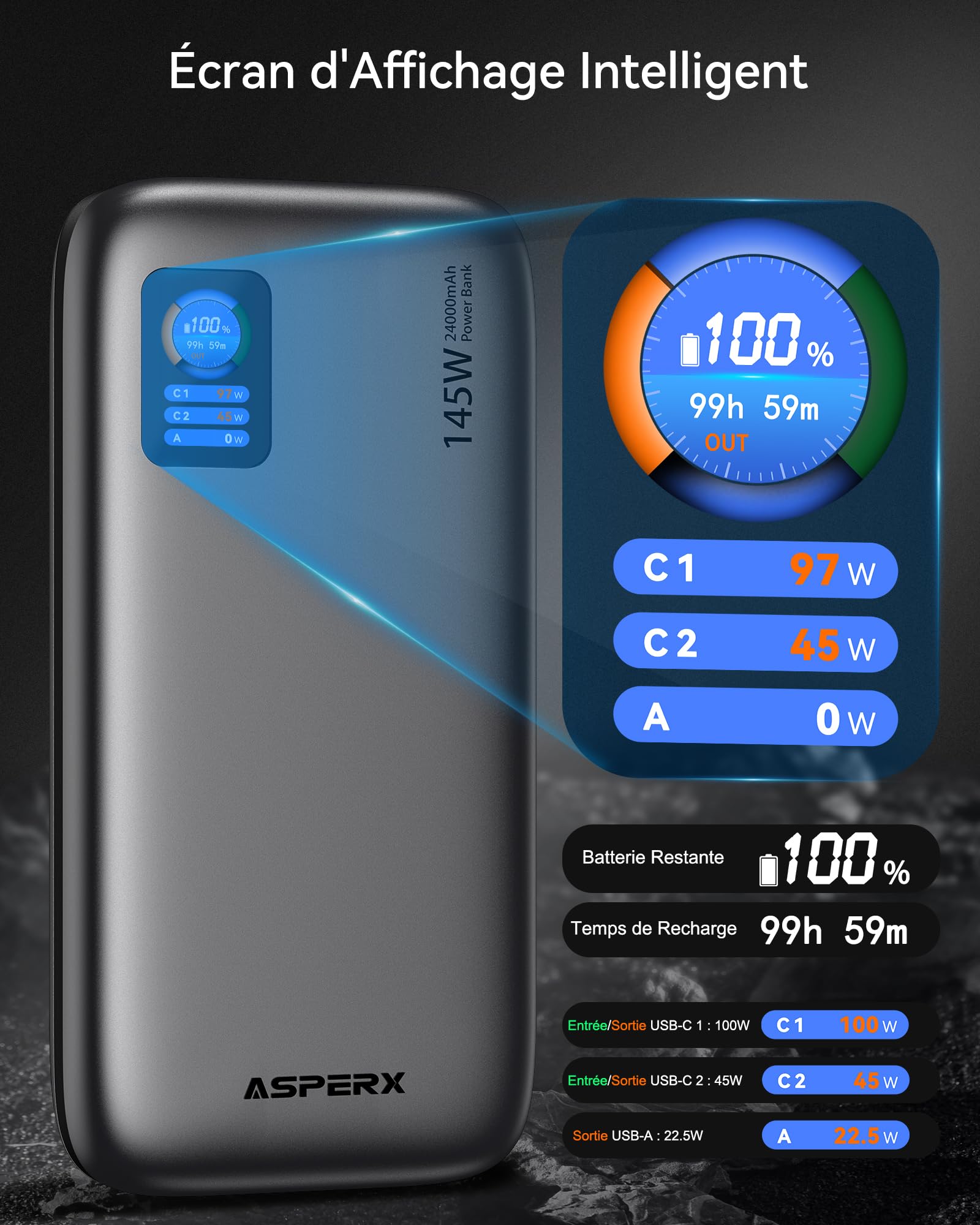 AsperX 100W 24000mAh Laptop Power Bank