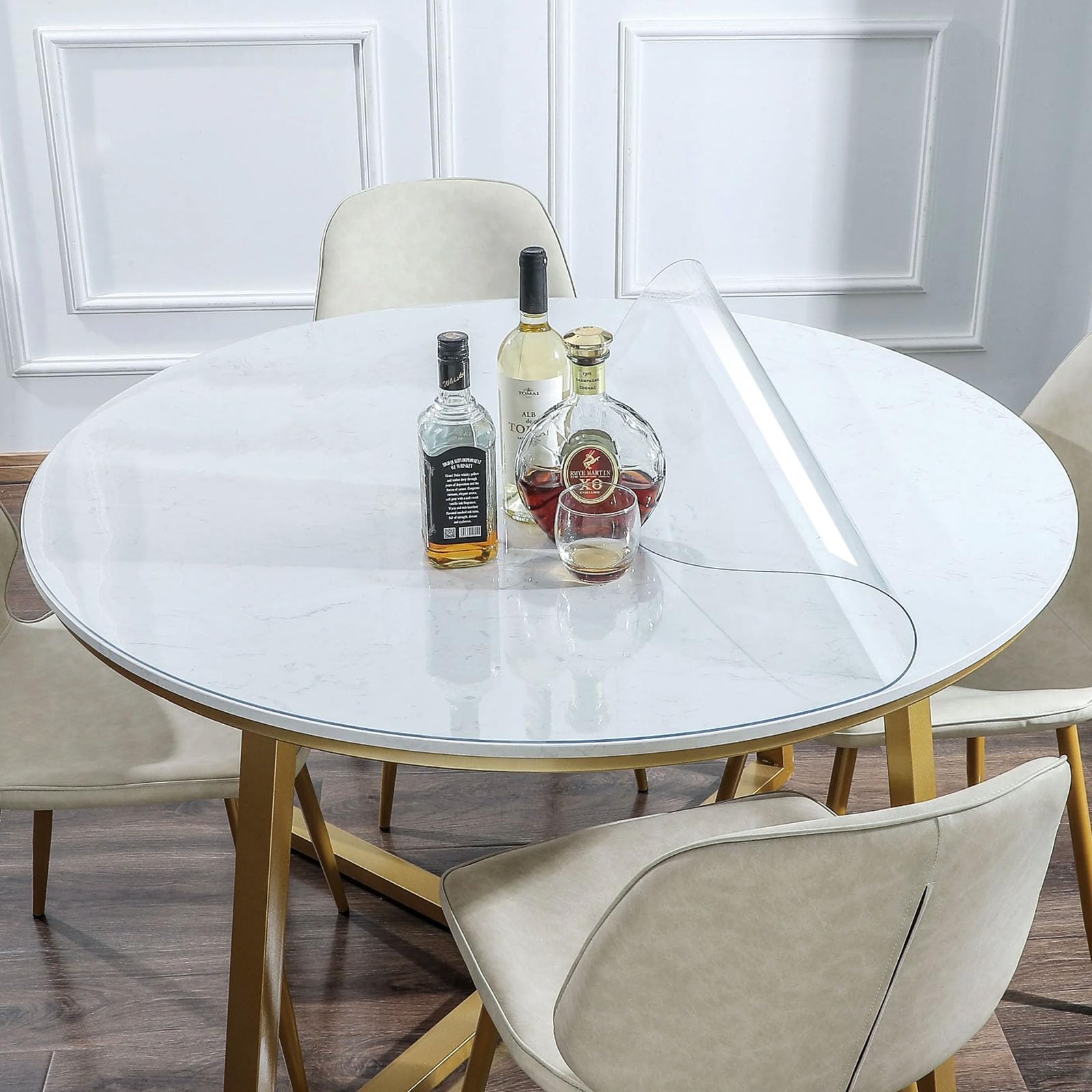 Multi-Size Round Clear PVC Table Protector Pad 58 Inch Dia 1.5mm Thick Plastic Tablecloth Cover Clear Vinyl Coffee Dining Room Table Pad Mat Protector for End Table Night Stand Office Desk