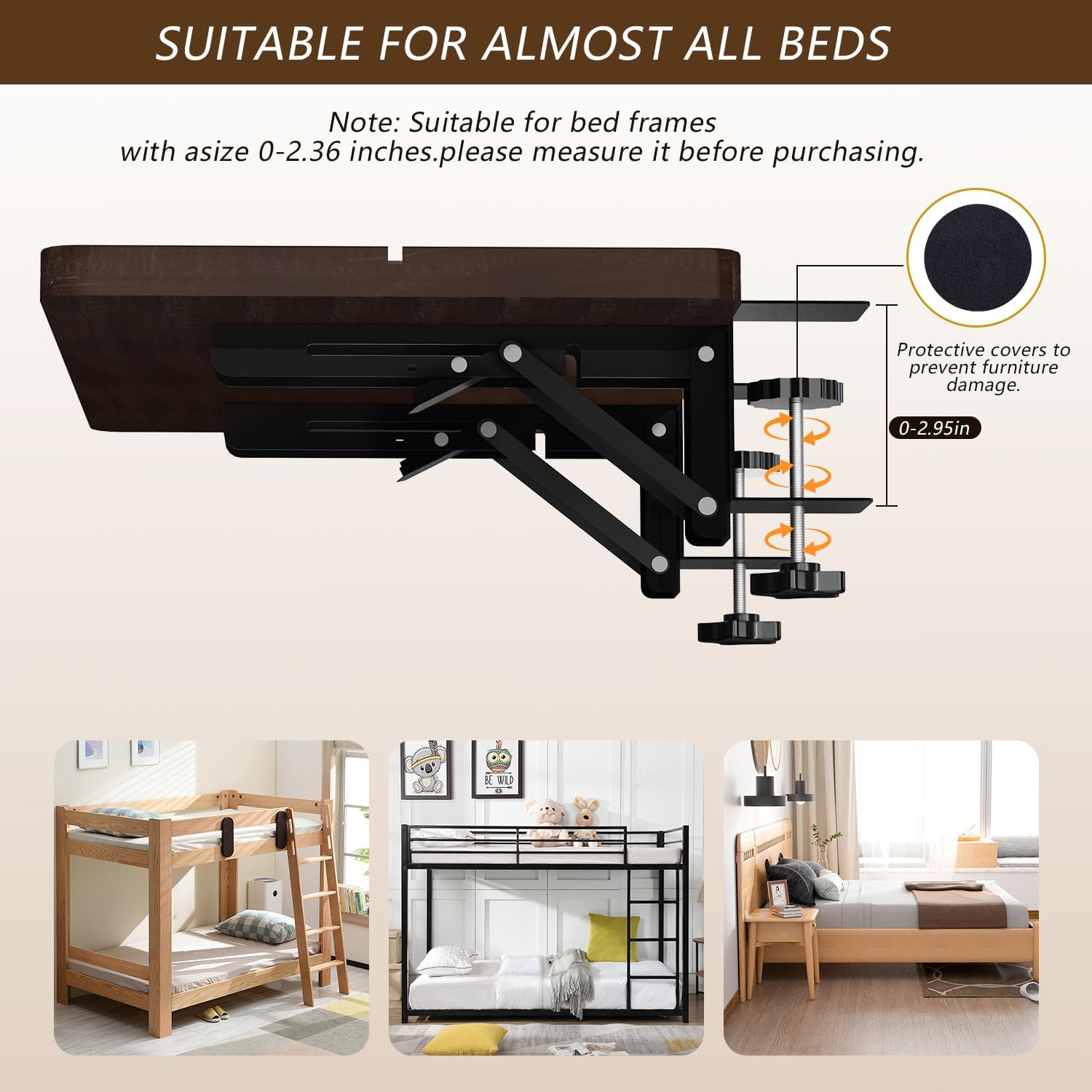 Foldable Dorm Bedside Shelf, Clip On Bed Shelfie for Top Bunk & Loft Bedside, Space-Saving Attachable Bedside Table, Bunk Bed Organizer & Folding Nightstand