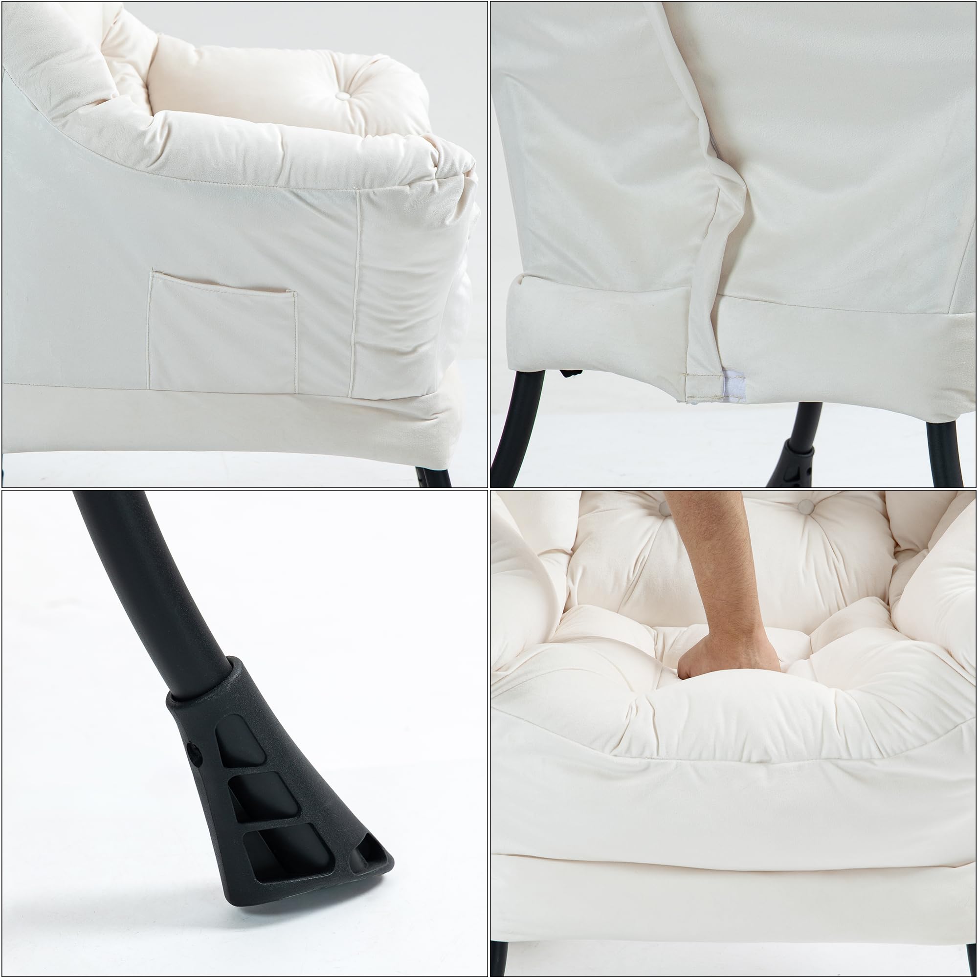 TIANSHU Fluwelen Relaxfauteuil met Neksteun, Fauteuil Woonkamer met metalen Poten, Stabiele Loungestoel, Oorfauteuil, Fauteuil Slaapkamer Studeerkamer Balkon (Beige