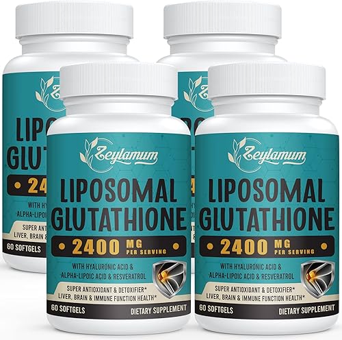 Cápsulas blandas de glutatión liposomal de 2400 MG, absorción máxima, forma activa reducida de L-glutatión (GSH), con ácido hialurónico,