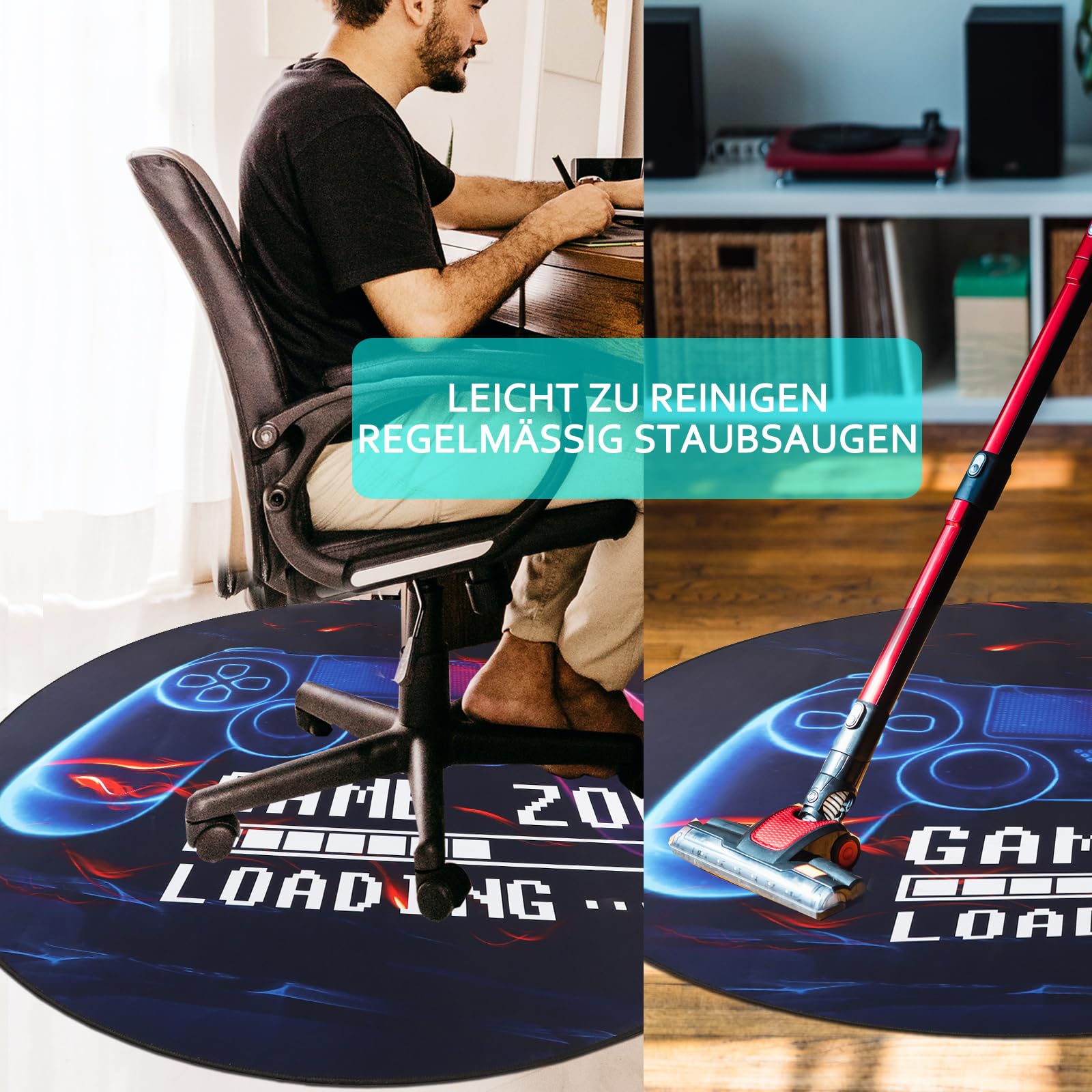 Capslpad Gaming Bodenschutzmatte 120x120cm rutschfest Teppich Bürostuhl Unterlage Schreibtischstuhl für Hartholzboden stuhlmatten Stuhlunterlage für Spielzimmer Home Office Laminat Fliesen
