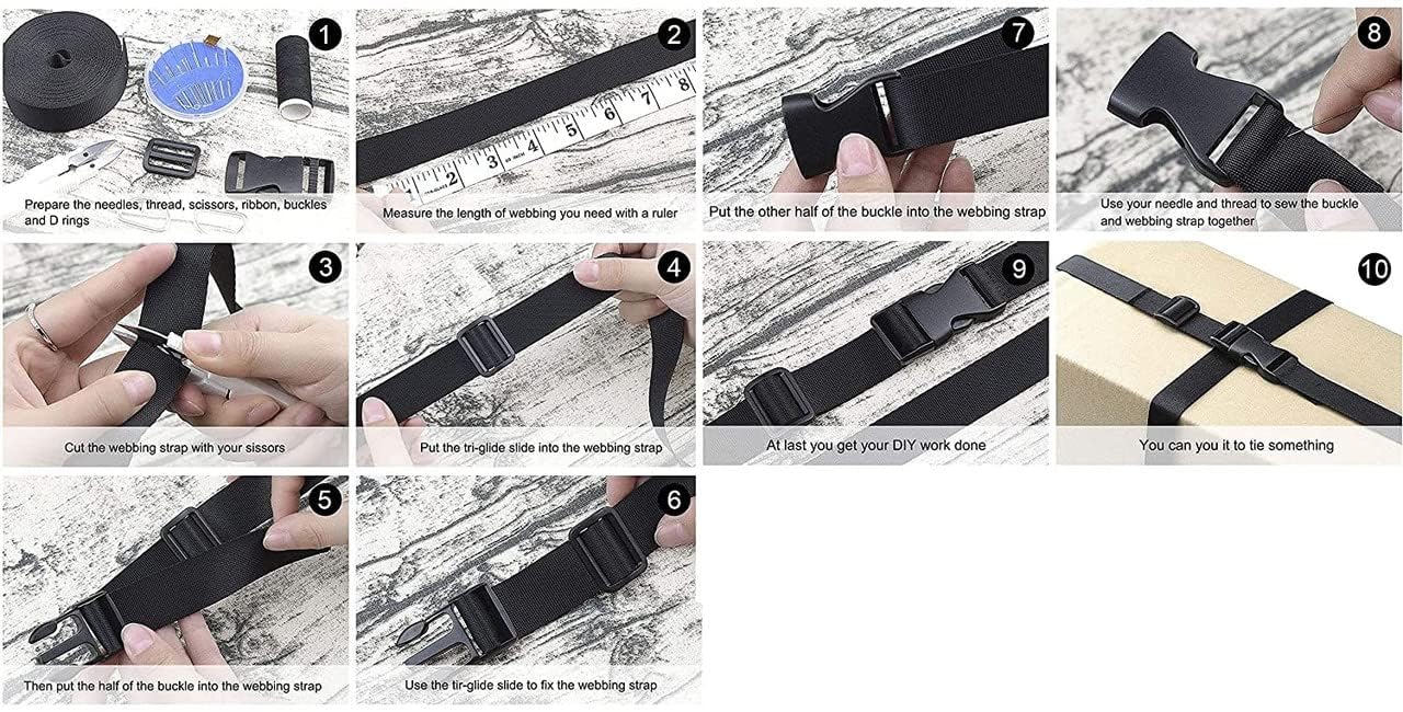 Rarehaunt Flat Side Release Buckles Clips and Tri-Glide Slides 2 Set- 4 Mtr Webbing Strap for Backpack Repairing, Luggage Fastening Strap, Pet Collar Making and More 1-Inch -(2 Set-4 Mtr Strap) 2