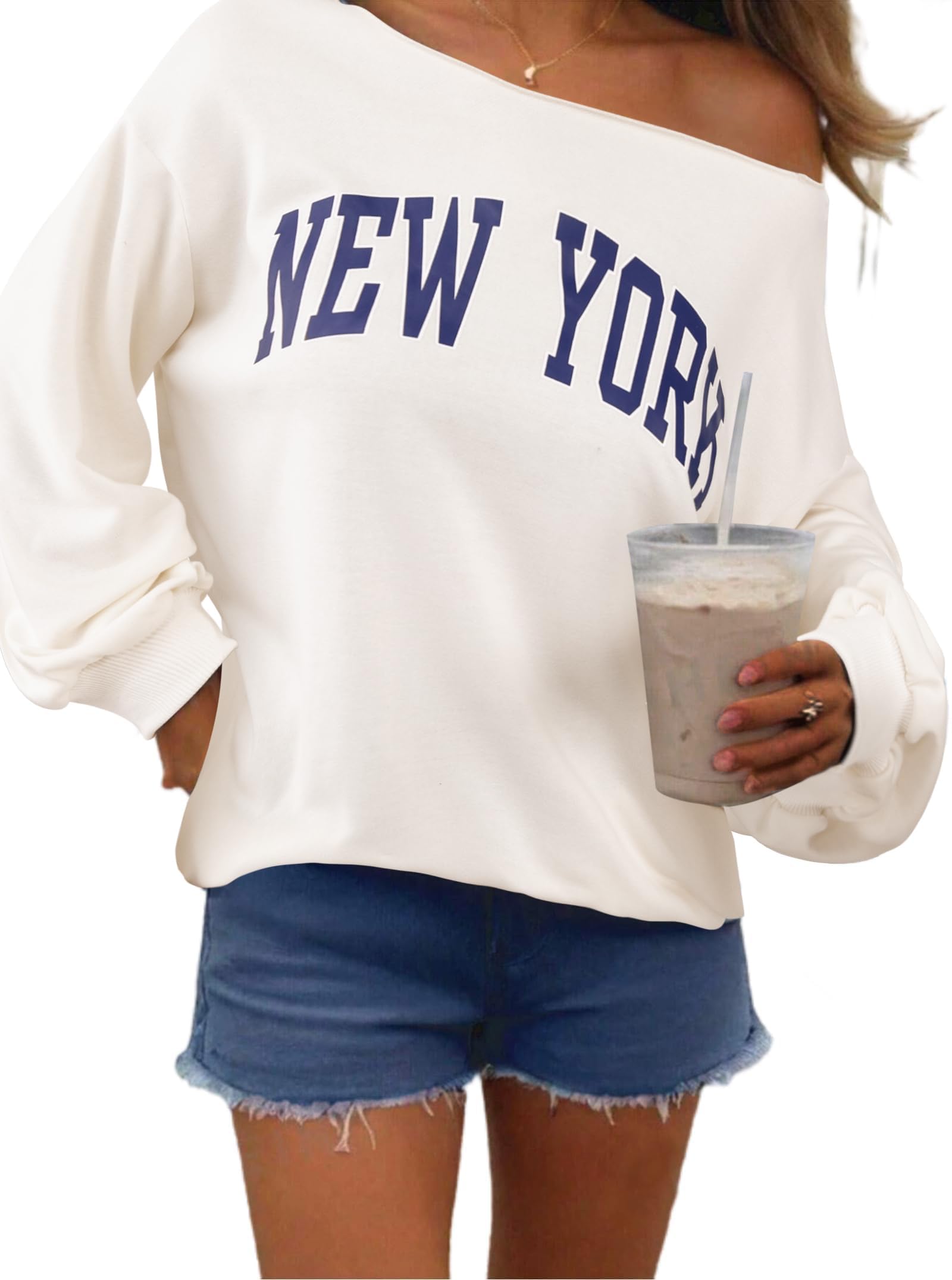 Remidoo Women's Off The Shoulder Sweatshirt Oversized Long Sleeve Top