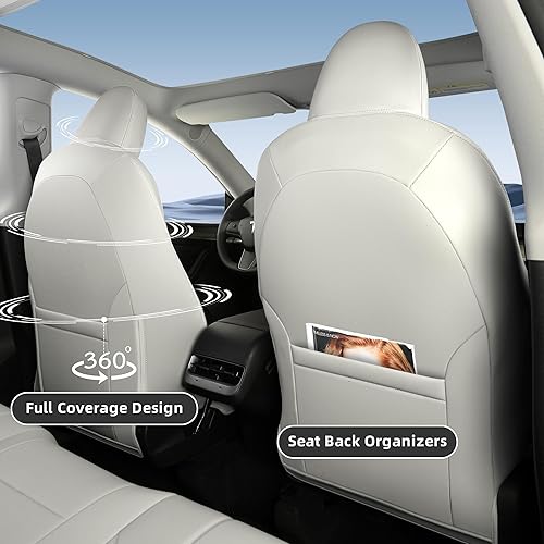 Miniatura 5 de FREESOO Juego completo de fundas de asiento de automóvil para Tesla modelo Y 2023-2020, cobertura completa, de piel de napa, accesorios protectores