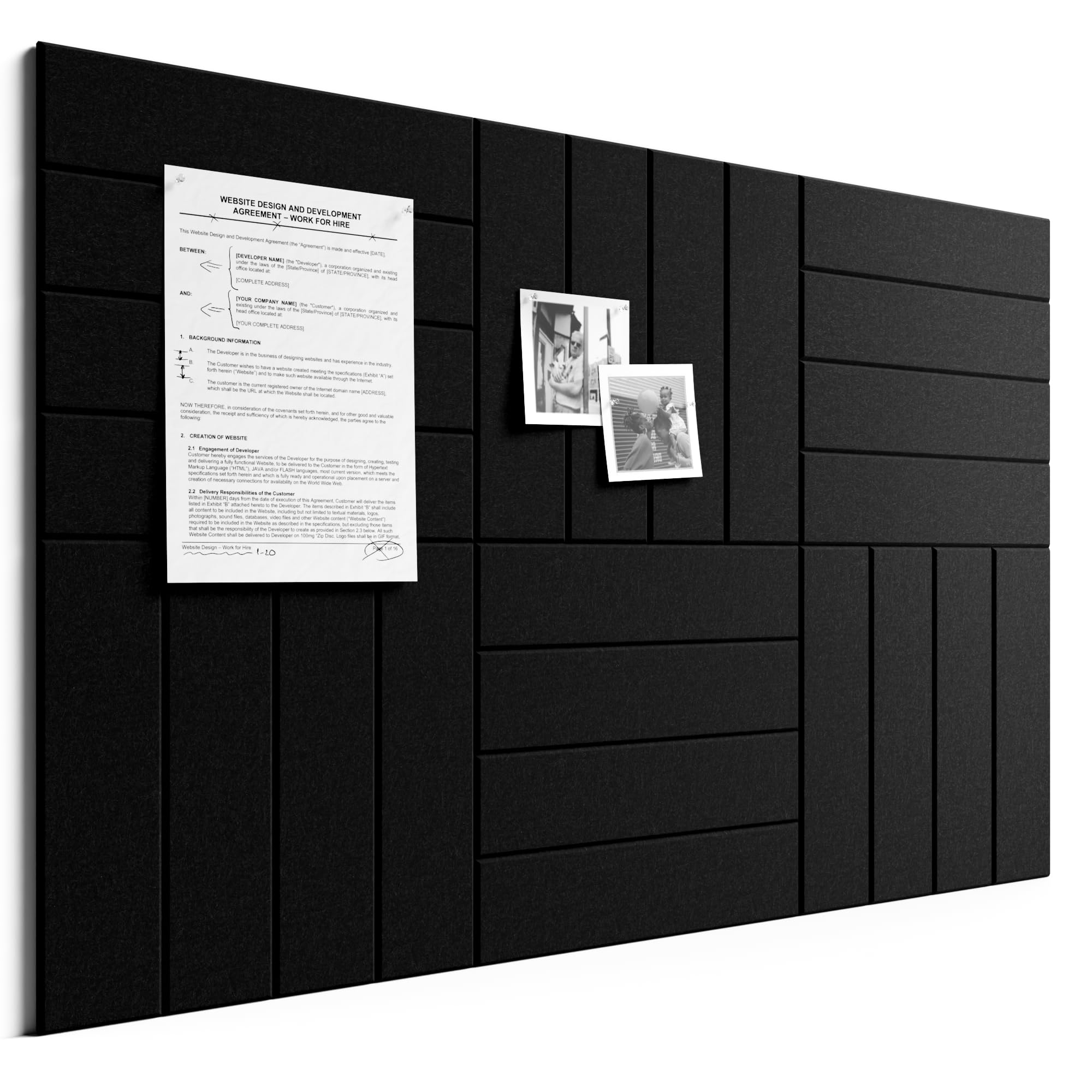Bumusty Large Cork Board Alternative-36 x 24" Felt Bulletin Board Tiles, with 30 Pushpins, 40 Adhesive Tabs, 6-Pack Slat Wall Paneling, Cork Boards for Office Push Pin Board Felt Board-Black — image 1