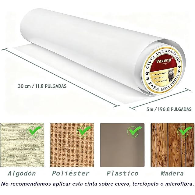 Foto 7 de 7 de Protector Sofá Gatos Arañazo 30cm x 5m Adhesivo Transparente