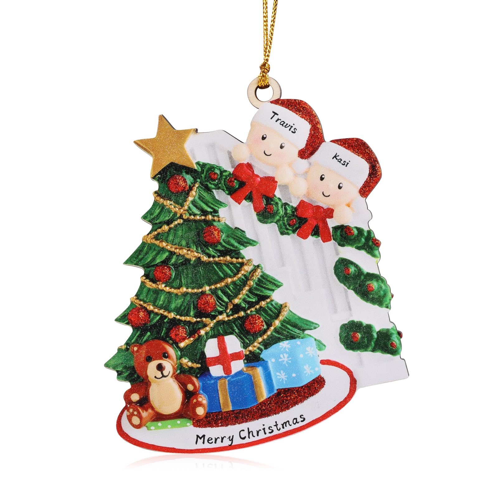 Wamantic Personalised Christmas Decorations, Custom Christmas Ornaments Family of 2-8 Name, Personalised Christmas Tree Ornament Decorations Creative Xmas Ornaments Home Decorations (2-Names, Color-5)