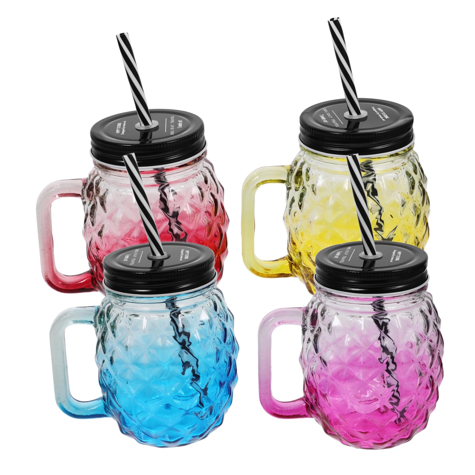 UPKOCH 4 Stück Gerippte Glasbecher aus Glas mit Auslaufsicherem Deckel und Strohhalm für Schule und Arbeit als Trink und Snackbecher