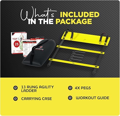 Miniatura 7 de Juego de entrenamiento de escalera de agilidad, incluye 13 peldaños de 21 pies de color amarillo con bolsa de transporte, mejora la velocidad y la