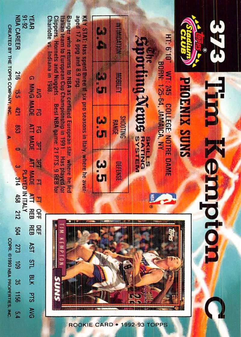 Amazon.com: 1992-93 Stadium Club Basketball #373 Tim Kempton