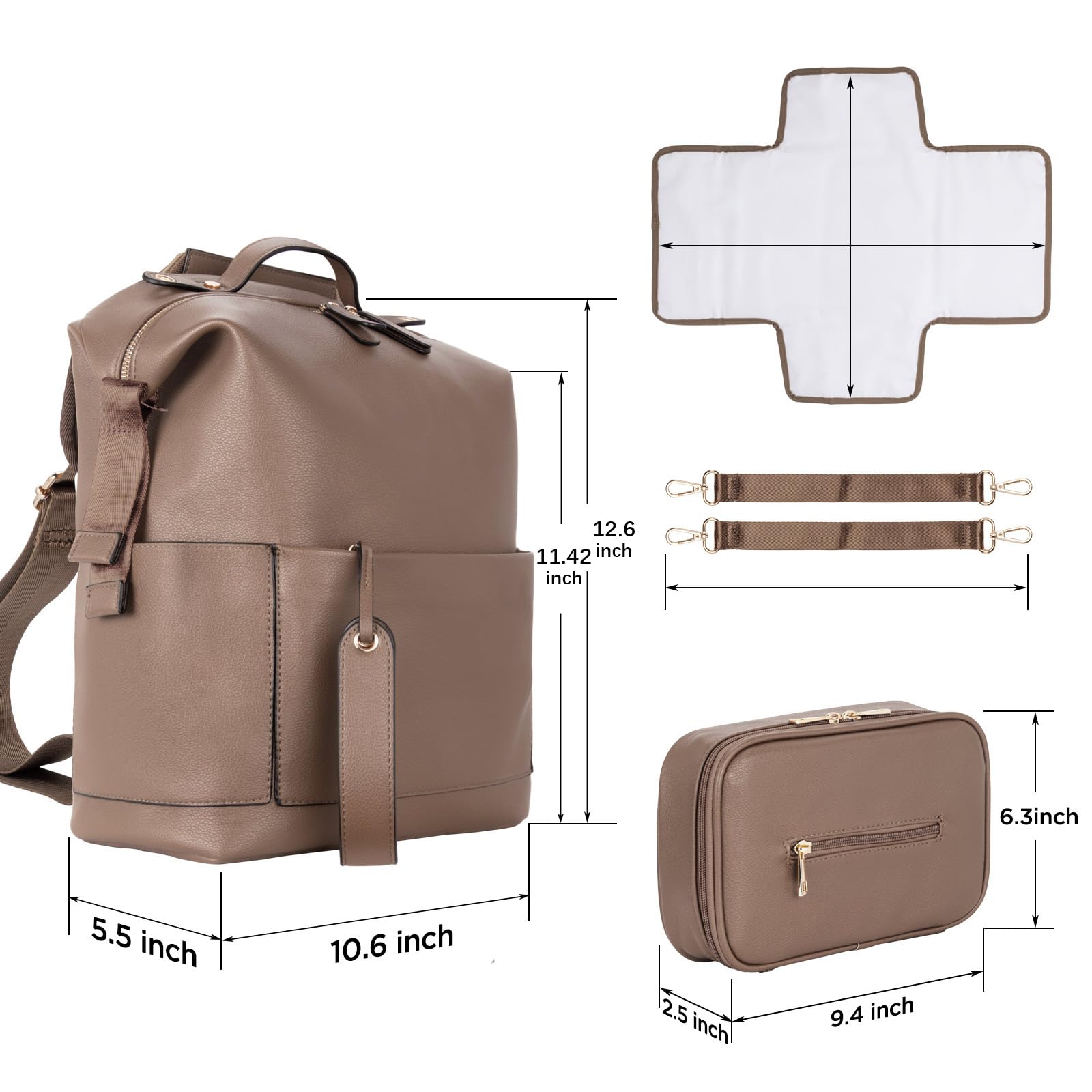 Minsong Fashion Diaper Bag Backpack, Leather Diaper Bags Organizer With Changing Station, Travel Diaper Backpacks for Mom Dad