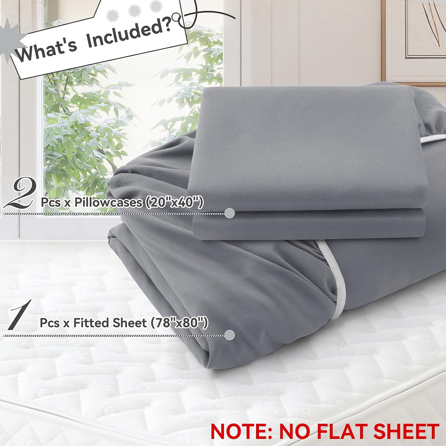 P Pothuiny 3-Piece Light Gray Split Top King Sheets Set for Adjustable Bed, Flex Head King Sheet Set with 34 Inch Split, Soft Comfy Microfiber Fitted Sheet, Fits up to 16" Deep Mattress