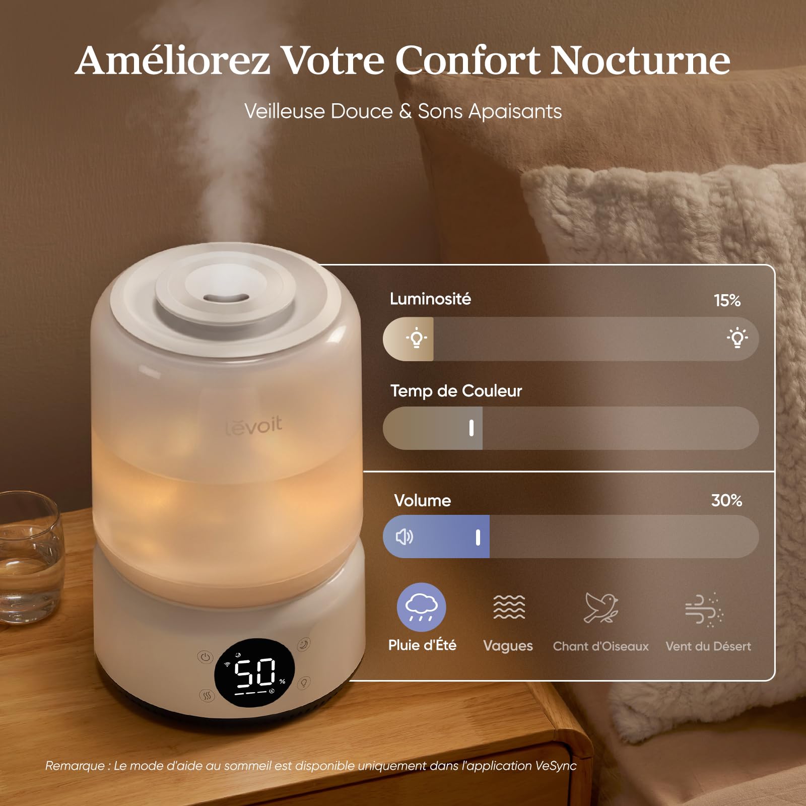 Levoit Humidificateur d'air 4,2 L Contrôle par application, NeoClassic 450S
