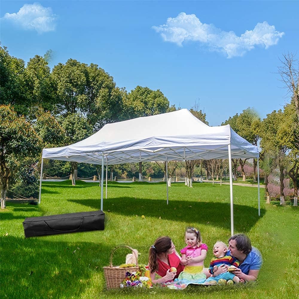 GOGODUCKS 10 X 20 Ft Outdoor Party Tent Easy Pop Up Canopy with Carrying Case/Bag Portable Adjustable for Wedding Gazebo/Events/Shade/Commercial/Patio Instant Folding Heavy Duty White Shelter