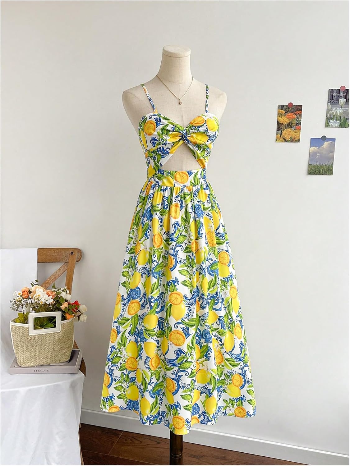 Milumia Women's Boho Floral Fruit Print Cami Dress Cut Out Twisted Flowy Midi Dresses Summer - Image 3