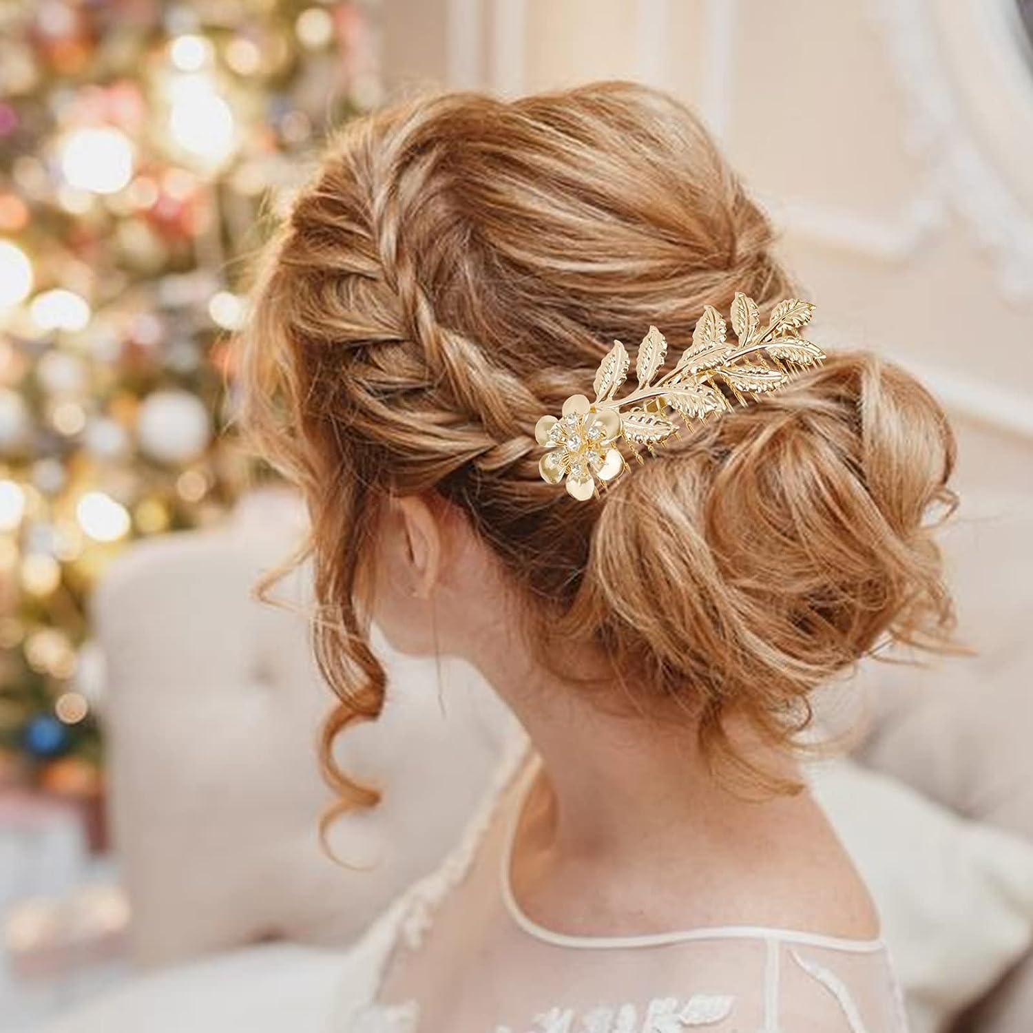 Amazon.com : 6PCS Gold Rhinestone Leaf and Butterfly Hair  display picture 2
