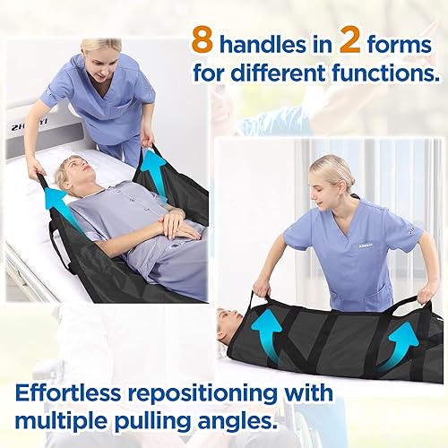 Miniatura 3 de Almohadilla de cama de posicionamiento con asas reforzadas, asistente de hoja de transferencia de pacientes de 48 x 40 pulgadas para levantamiento