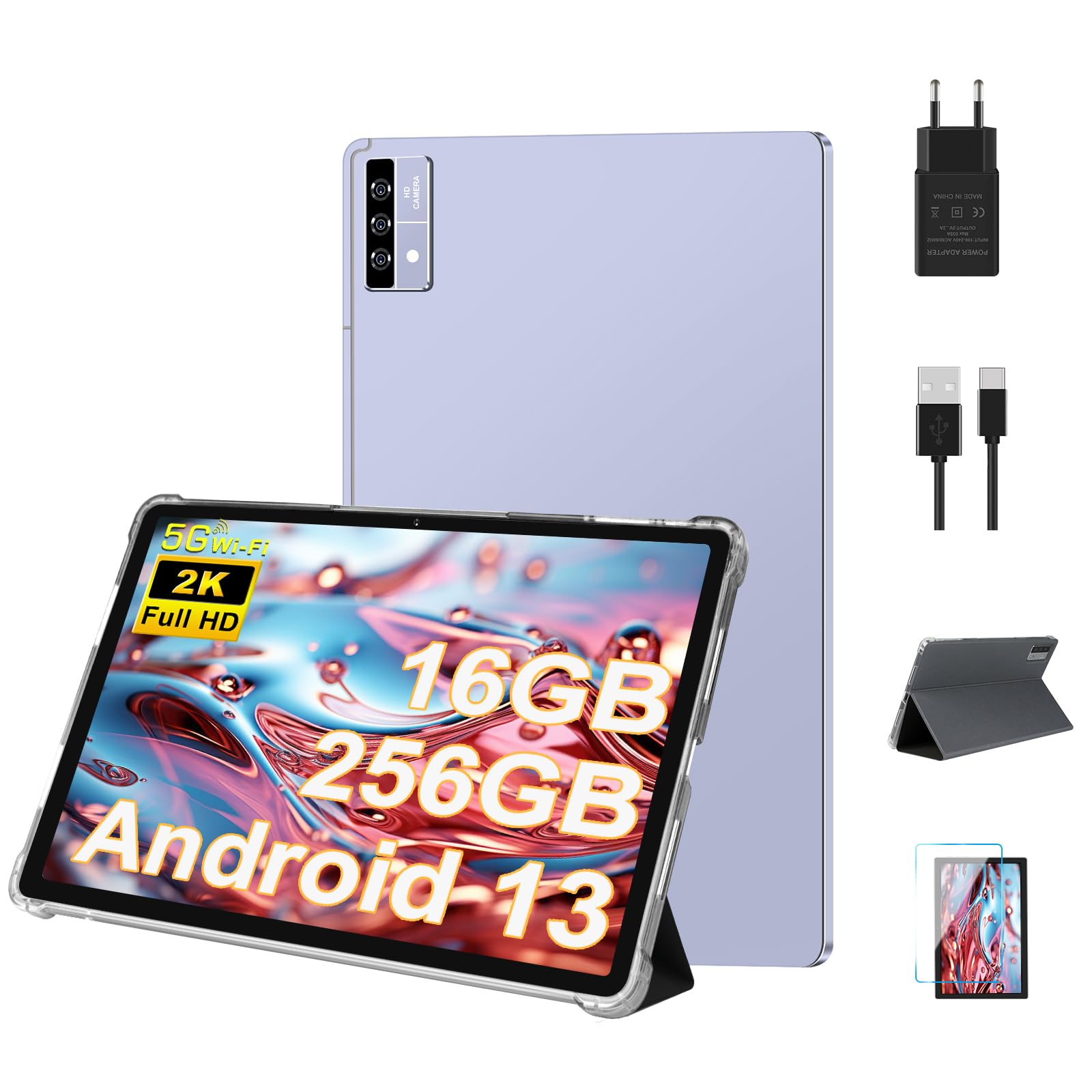2026 Tablet 11 Pollici Android, 16GB RAM+256GB ROM/TF 1TB, 2K FHD Schermo 2000*1200, Batteria 8600mAh, Octa-Core, 5MP+13MP+2MP, 4 Altoparlantis, GPS, 5G Wi-Fi, BT 5.0, Tablet con Custodia - Grigio