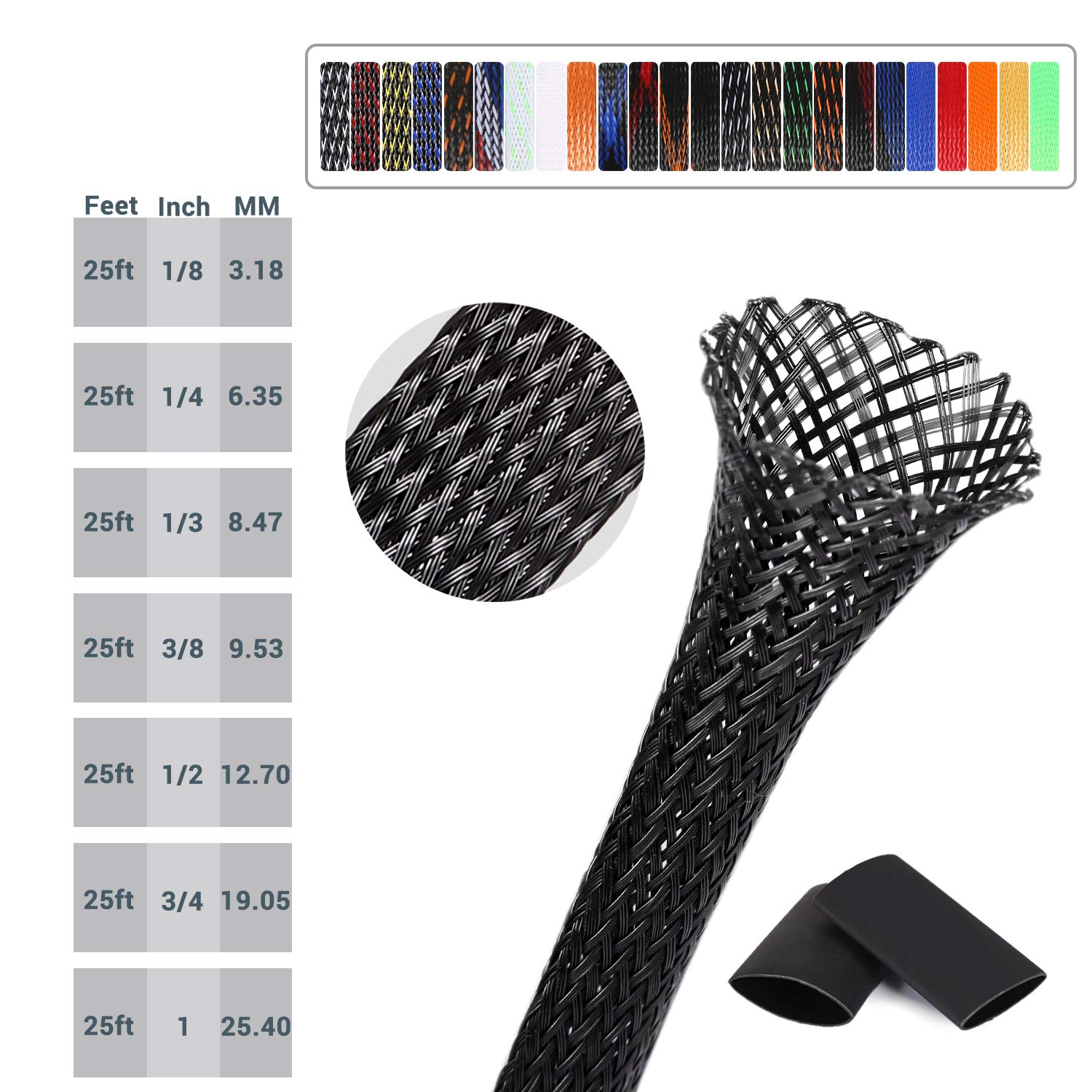 Aibole 100Ft3/8 Black Cable Management Cord Protector Braided Wire