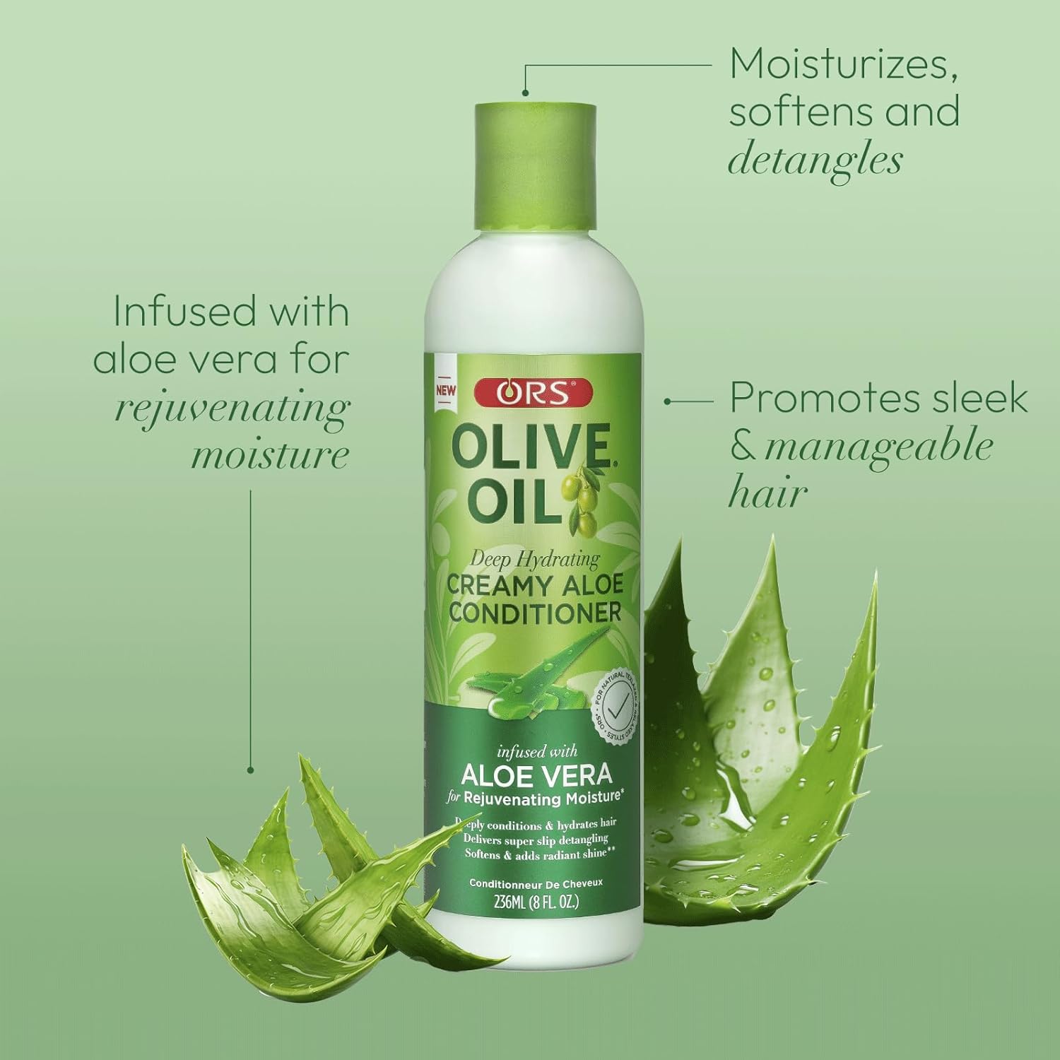 ORS Olive Oil Deep Hydrating Creamy Aloe Conditioner with Aloe Vera for Rejuvenating Moisture, Super Slip Detangling, Hydrates & Adds Radiant Shine 8 Ounces - Image 3
