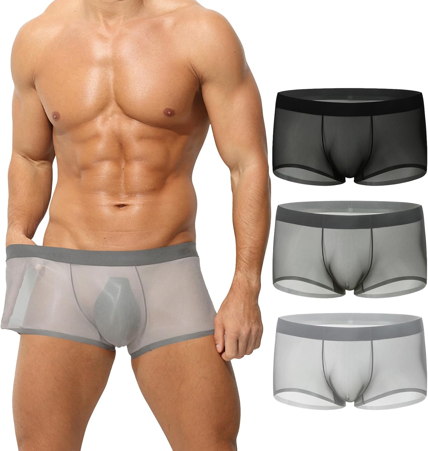 Faringoto Men's Sexy Lingerie Ultra Thin Ice Silk U Touch Comfortable, Breathable, Sexy Boxers Panties