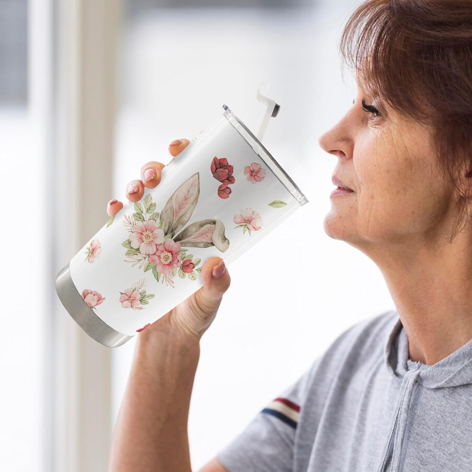 Easter Gifts for Kids Toddlers Teens Women Girls Boys, Easter Bunny 20oz Travel Coffee Mug Tumbler, Easter Cups with Lids for Kids,Wildflower Stainless Steel Water Tumbler with Lid and Straw - Image 2