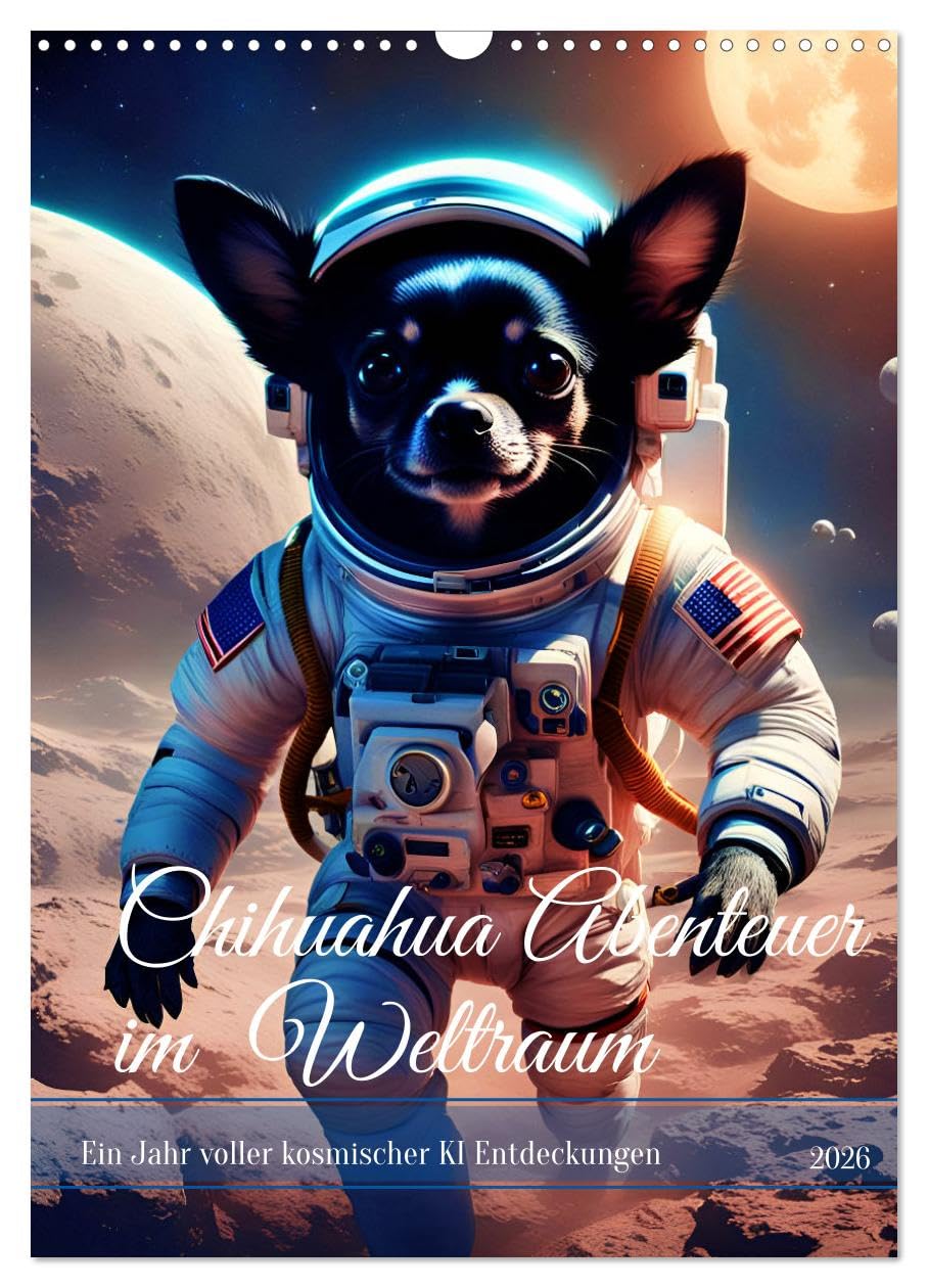 Chihuahua adventure in space UK-Version (Wall Calendar 2026 DIN A3 Portrait), CALVENDO 12 Month Wall Calendar — image 1