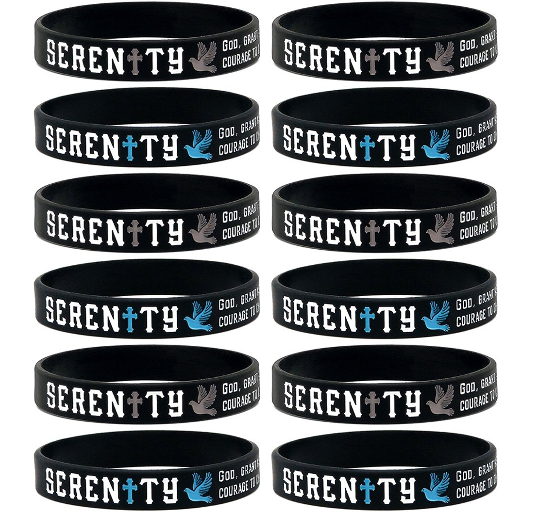Ezekiel Gift Co. (12-pack) "Serenity Prayer" Silicone Wristbands - Wholesale Bulk Pack of 1 Dozen Bracelets