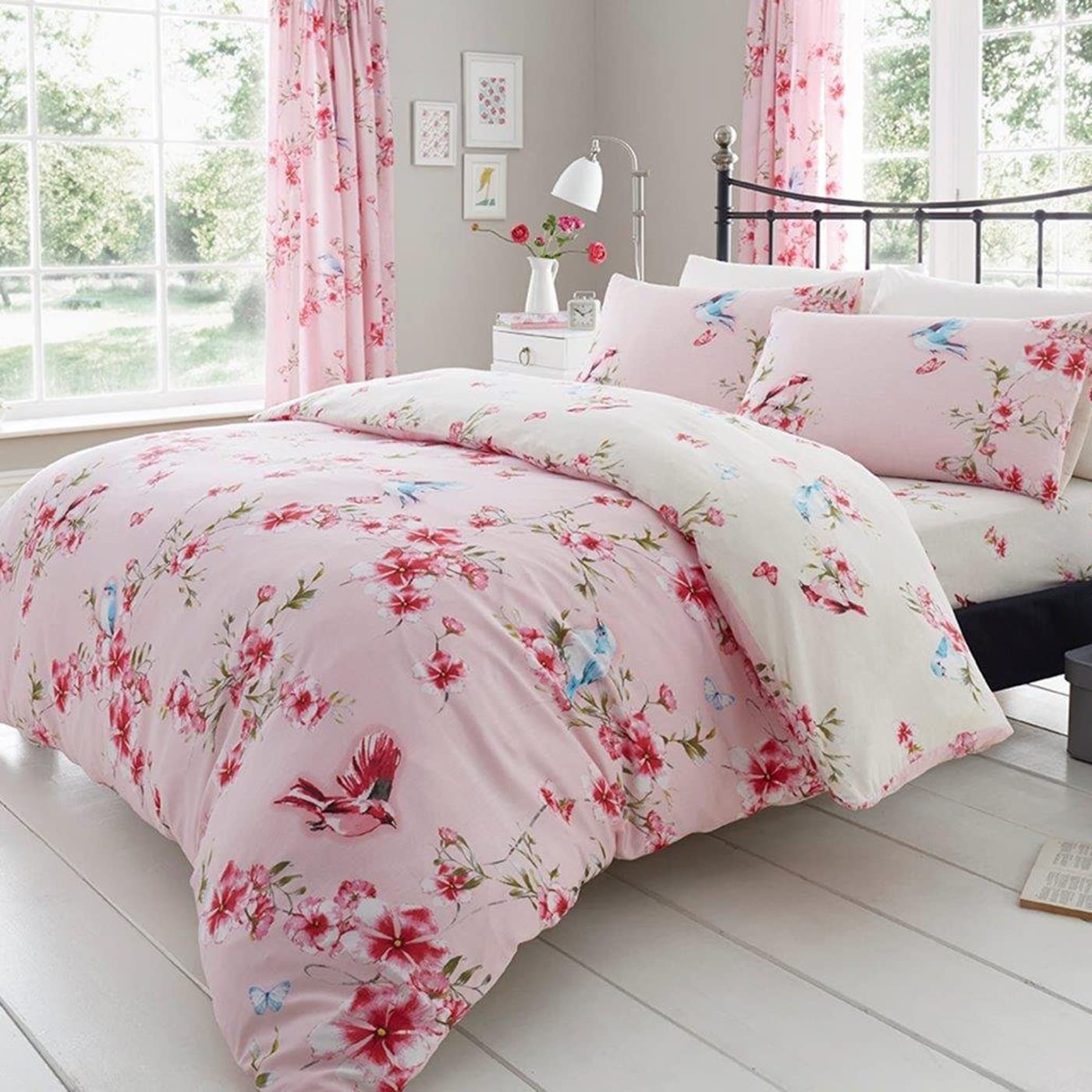 GC GAVENO CAVAILIA King Size Duvet Cover With Pillow Cases | Polycotton Quilt Bed Set | Flower Bedding Set King Size| Pink