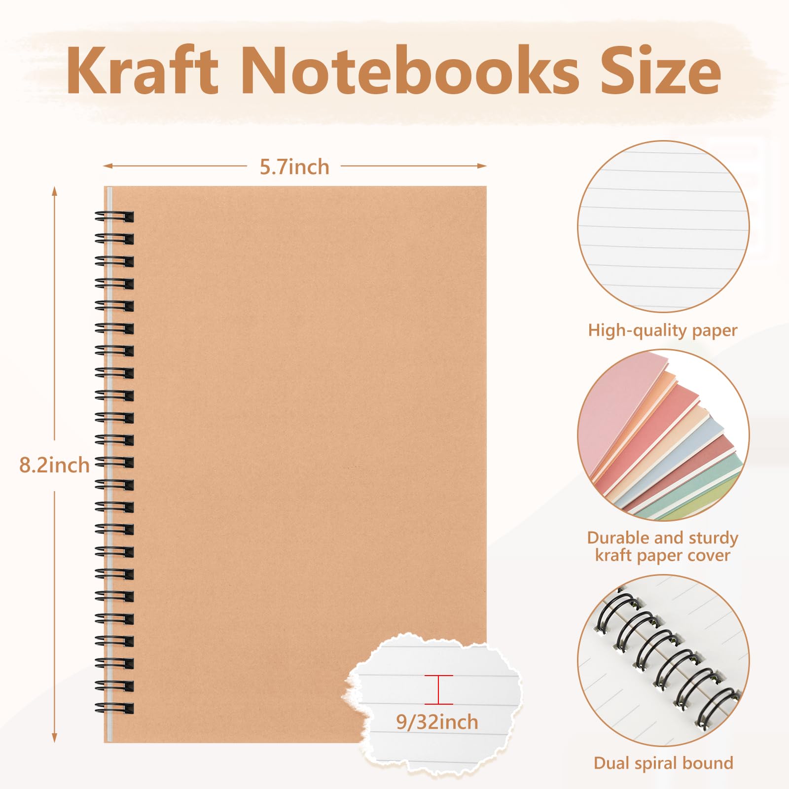 Fuutreo 12 cuadernos en espiral para el trabajo, tamaño A5, 8.3 x 5.7 pulgadas, cuaderno con rayas universitarias, cuaderno de papel kraft, papel rayado, 12 colores, 60 hojas, 120 páginas para oficina
